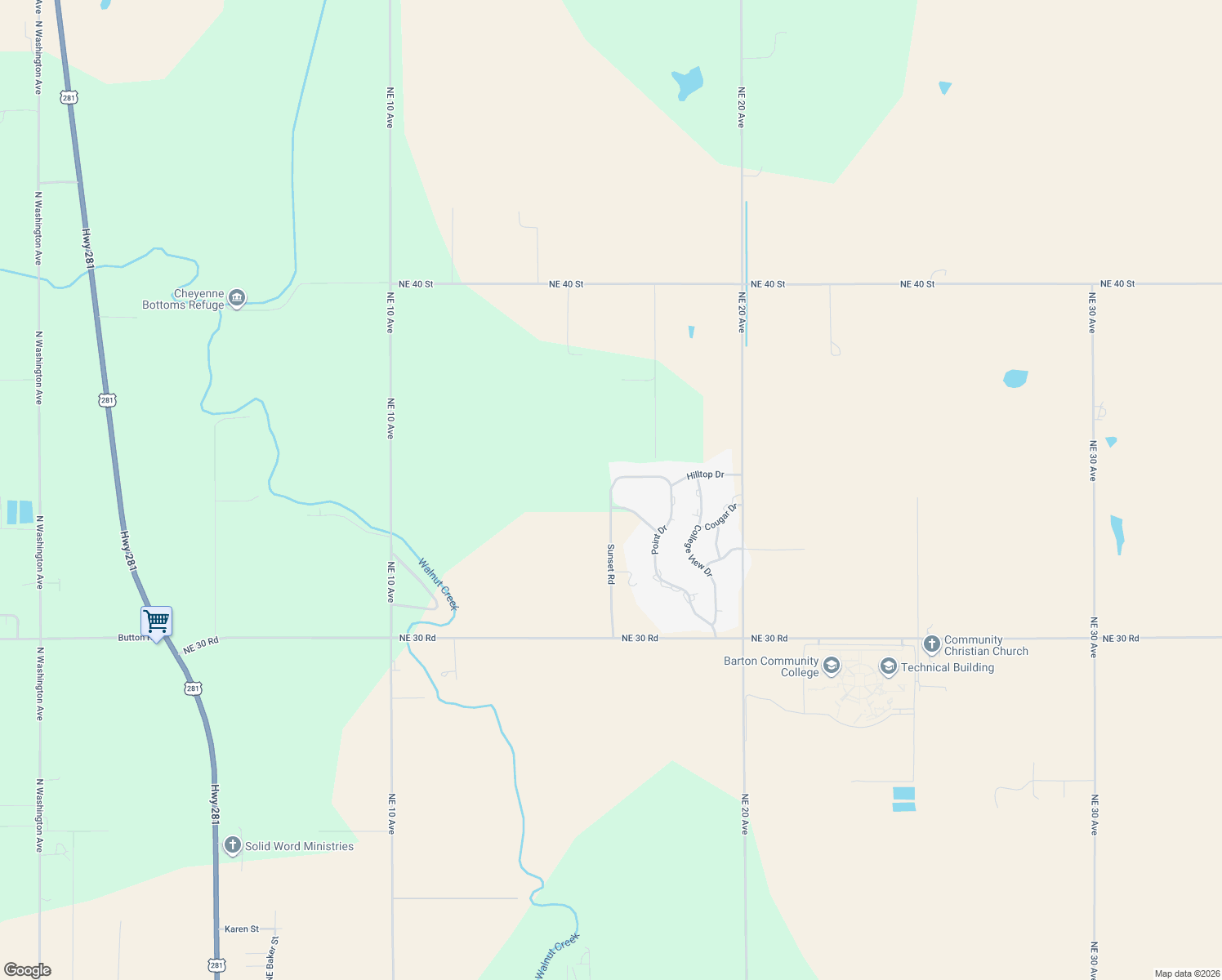 map of restaurants, bars, coffee shops, grocery stores, and more near 391 Point Dr in Great Bend