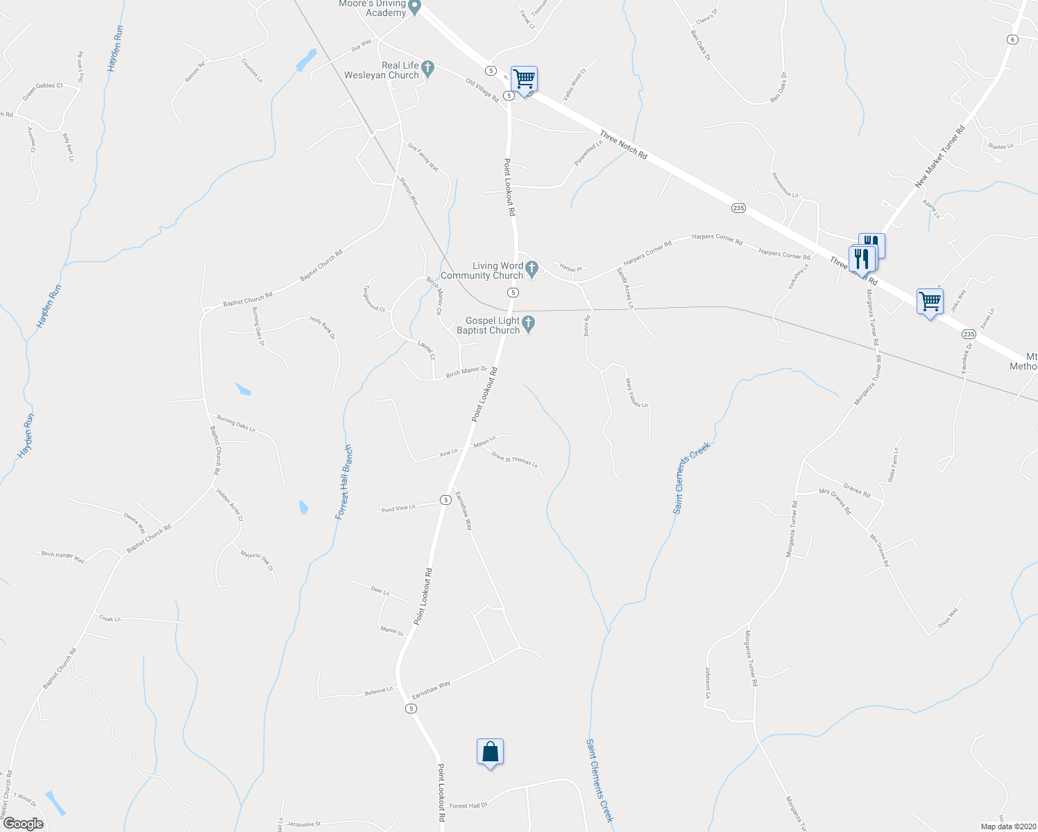 map of restaurants, bars, coffee shops, grocery stores, and more near 30954 Point Lookout Road in Mechanicsville