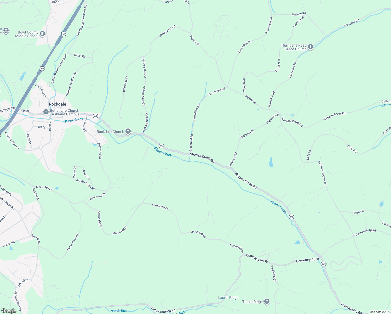 map of restaurants, bars, coffee shops, grocery stores, and more near 3286-3386 Shopes Creek Road in Catlettsburg