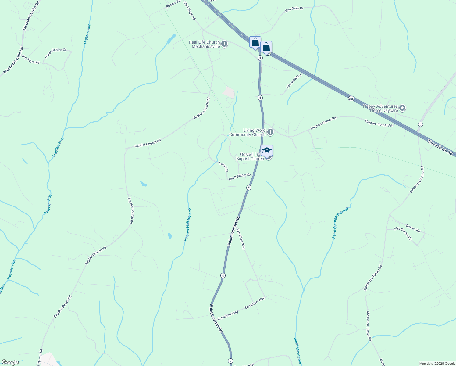map of restaurants, bars, coffee shops, grocery stores, and more near 39171 Birch Manor Drive in Mechanicsville