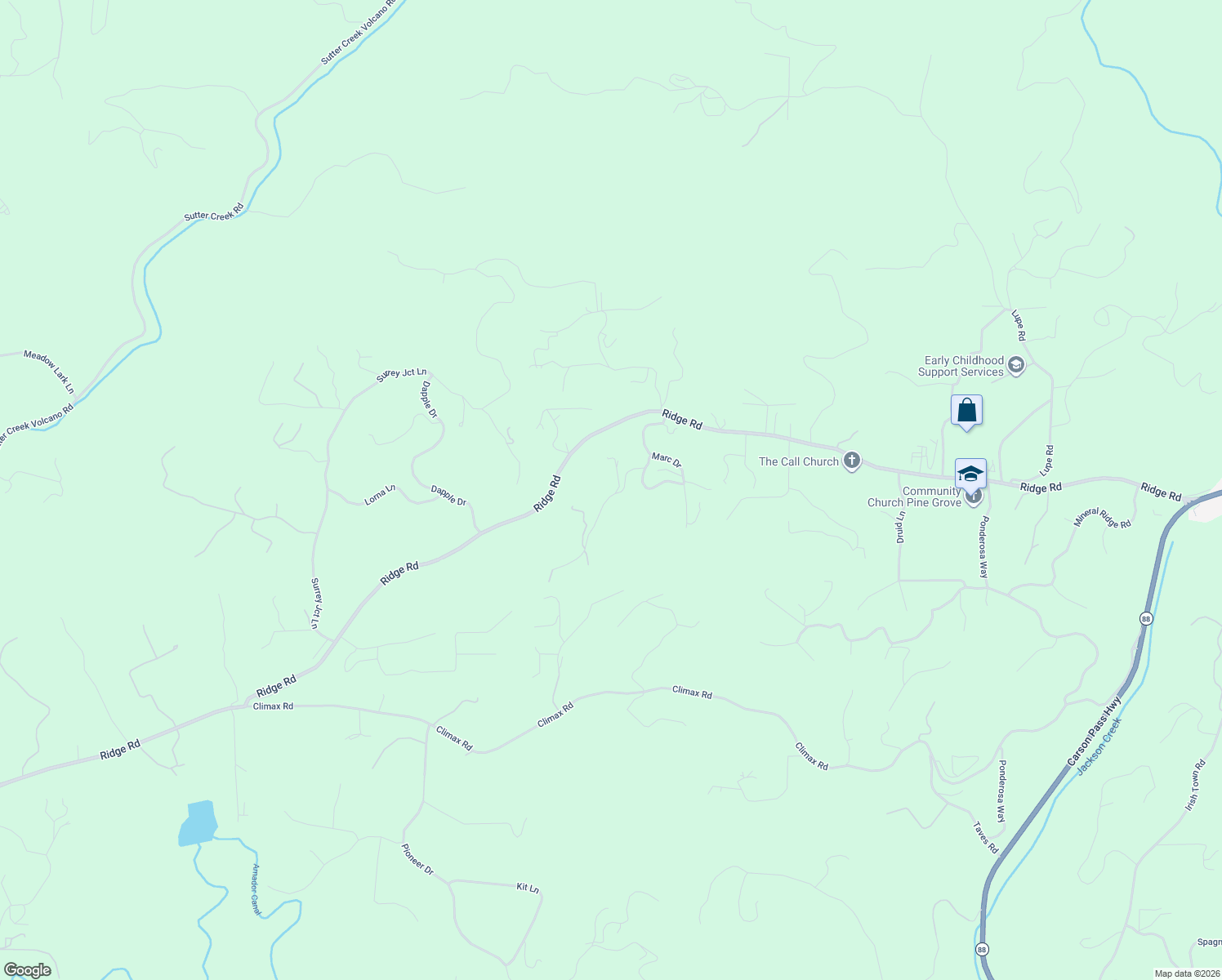 map of restaurants, bars, coffee shops, grocery stores, and more near 14001 Bowman Road in Pine Grove