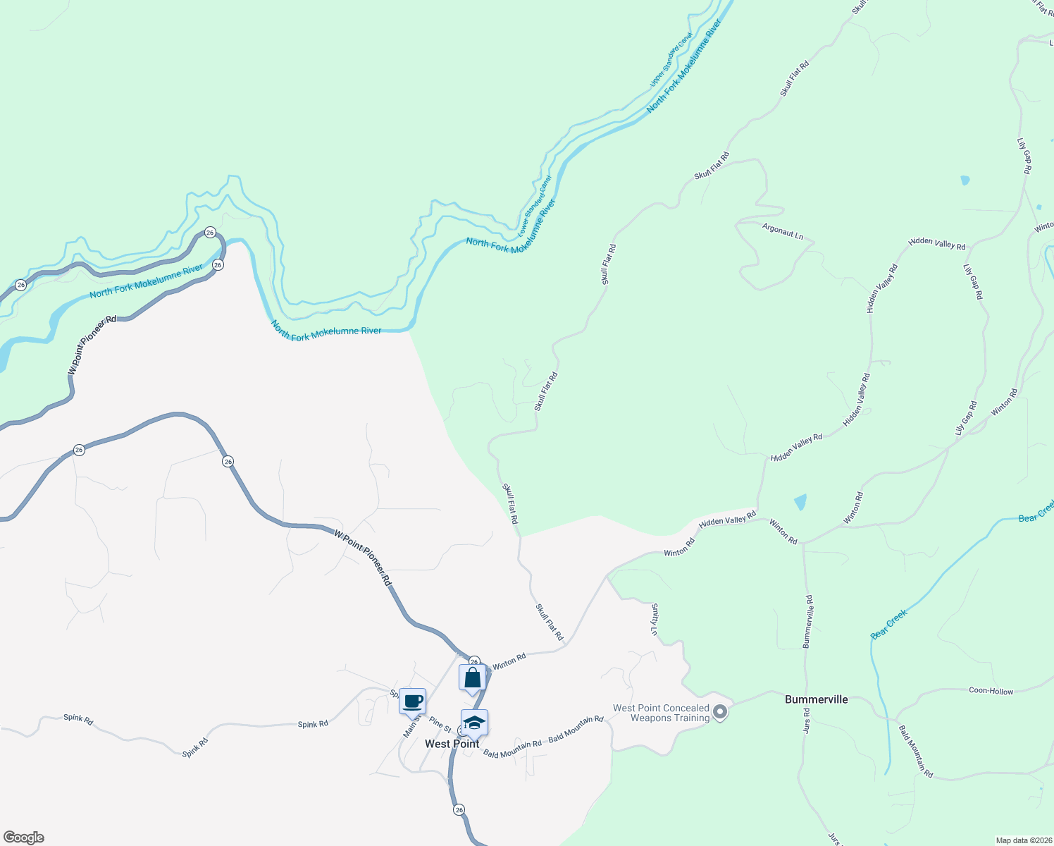 map of restaurants, bars, coffee shops, grocery stores, and more near 995 Grinding Rock Court in West Point