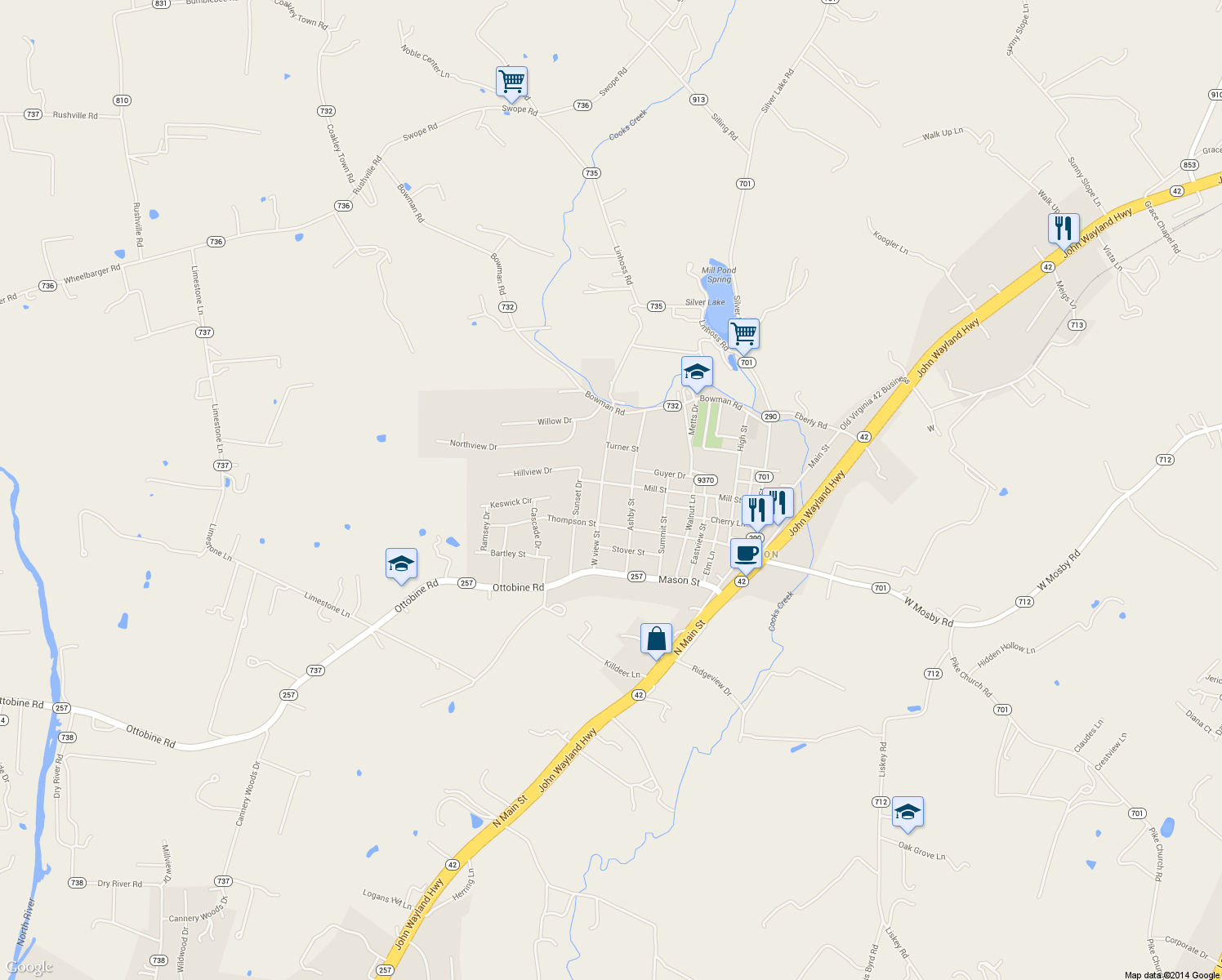 map of restaurants, bars, coffee shops, grocery stores, and more near 565 Mill St in Dayton