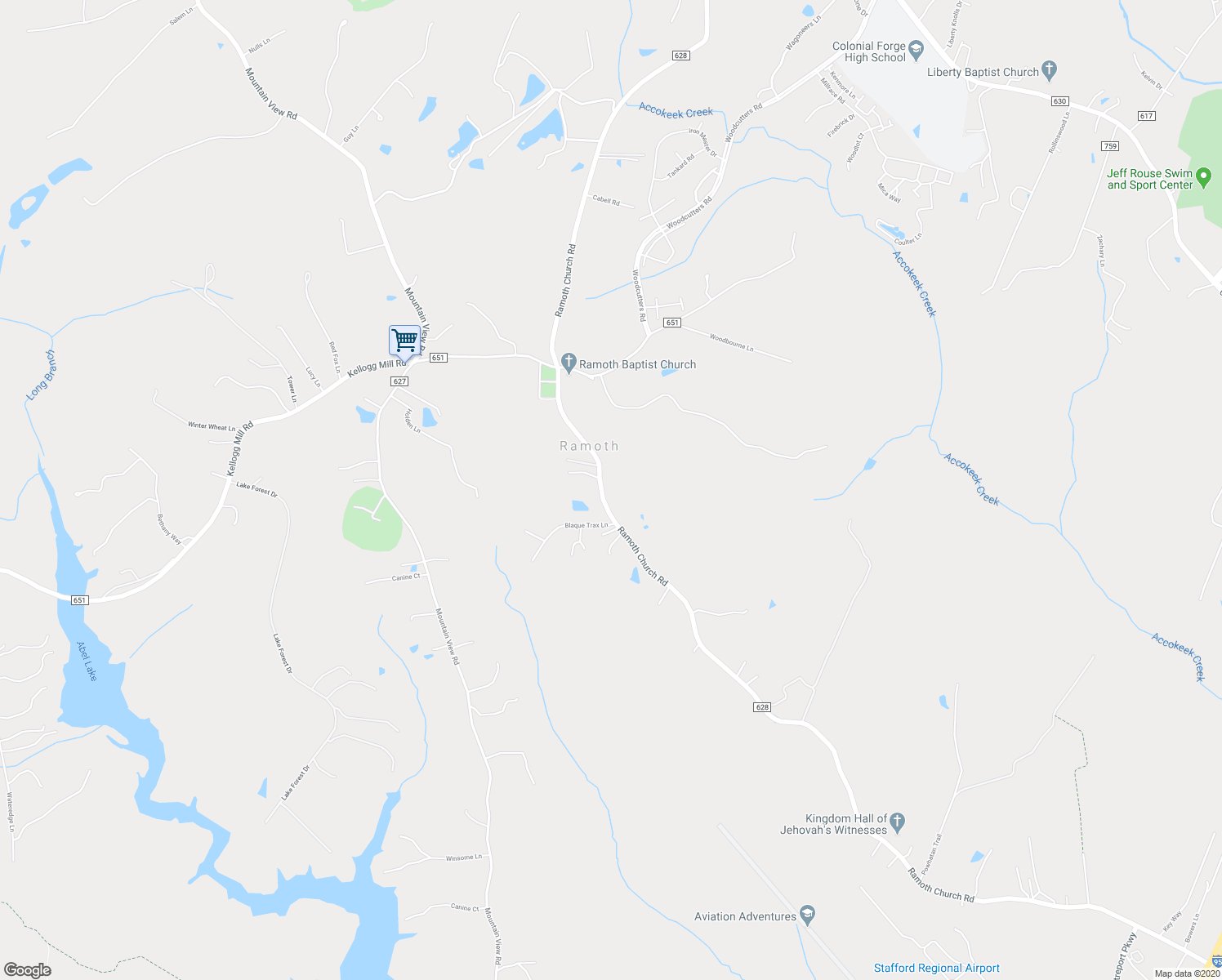 map of restaurants, bars, coffee shops, grocery stores, and more near 569 Ramoth Church Road in Fredericksburg