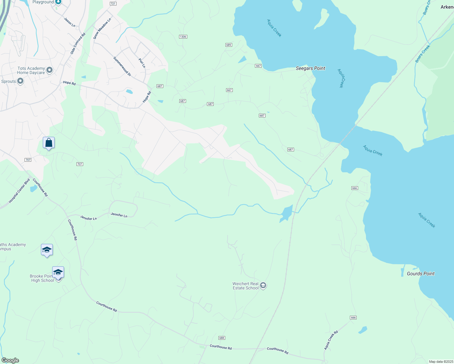 map of restaurants, bars, coffee shops, grocery stores, and more near 219 Aquia Bay Avenue in Stafford
