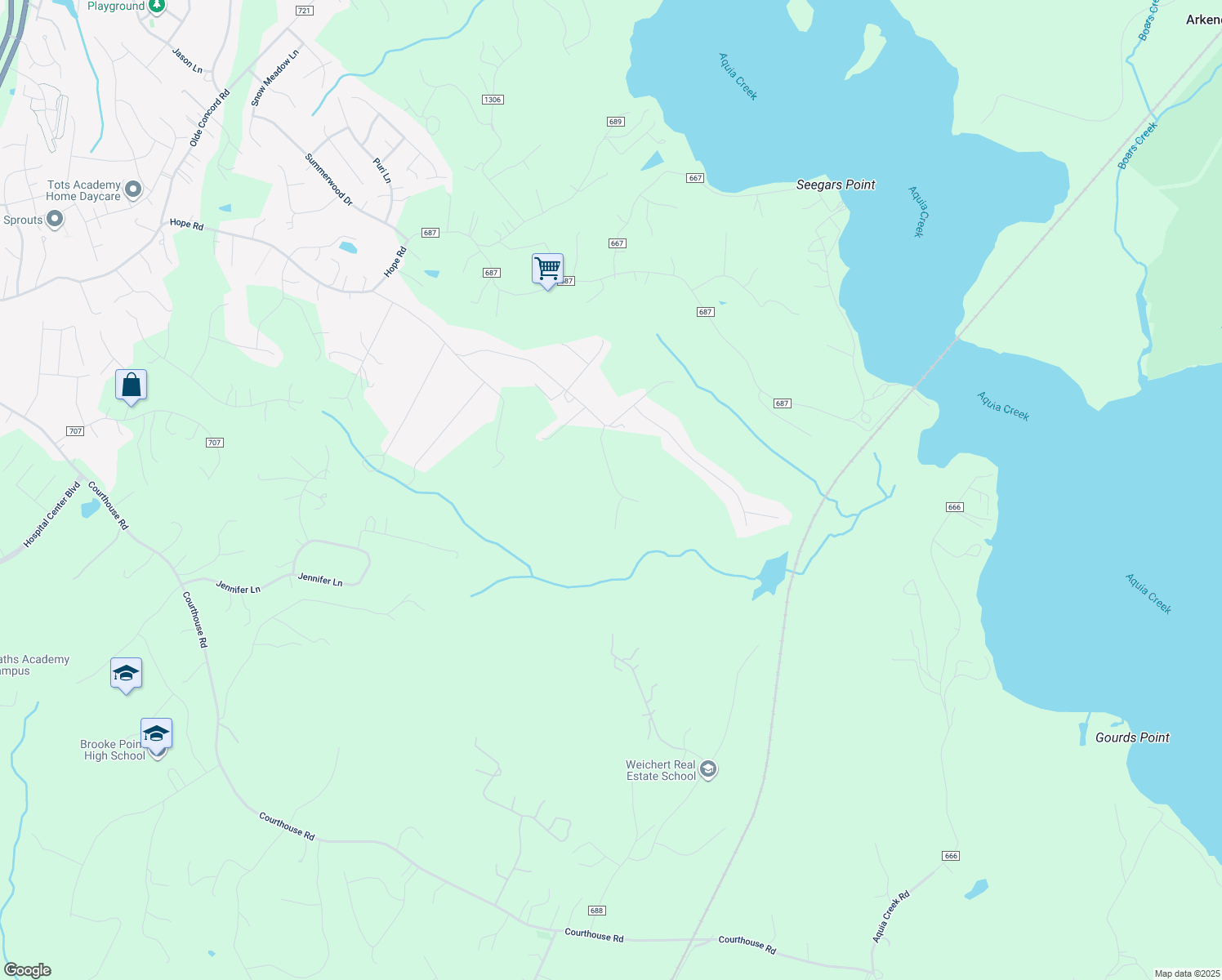 map of restaurants, bars, coffee shops, grocery stores, and more near 219 Aquia Bay Avenue in Stafford