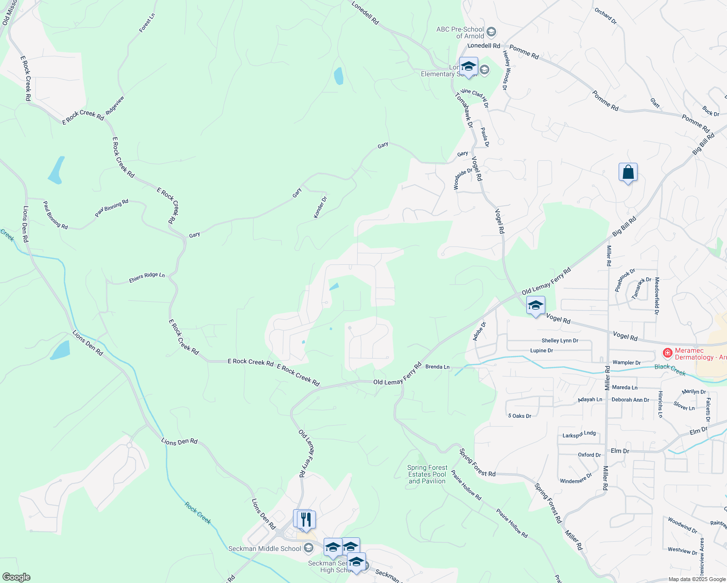 map of restaurants, bars, coffee shops, grocery stores, and more near 4600 Sassafras Lane in Imperial