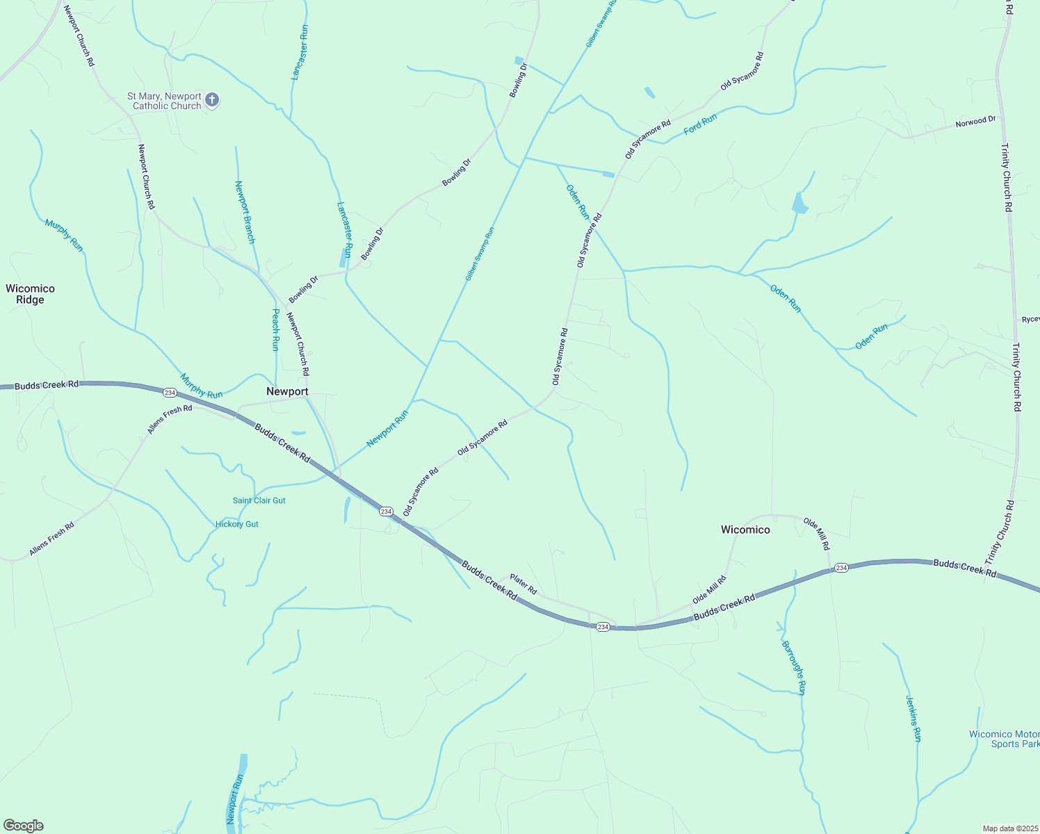 map of restaurants, bars, coffee shops, grocery stores, and more near Old Sycamore Road in Charlotte Hall