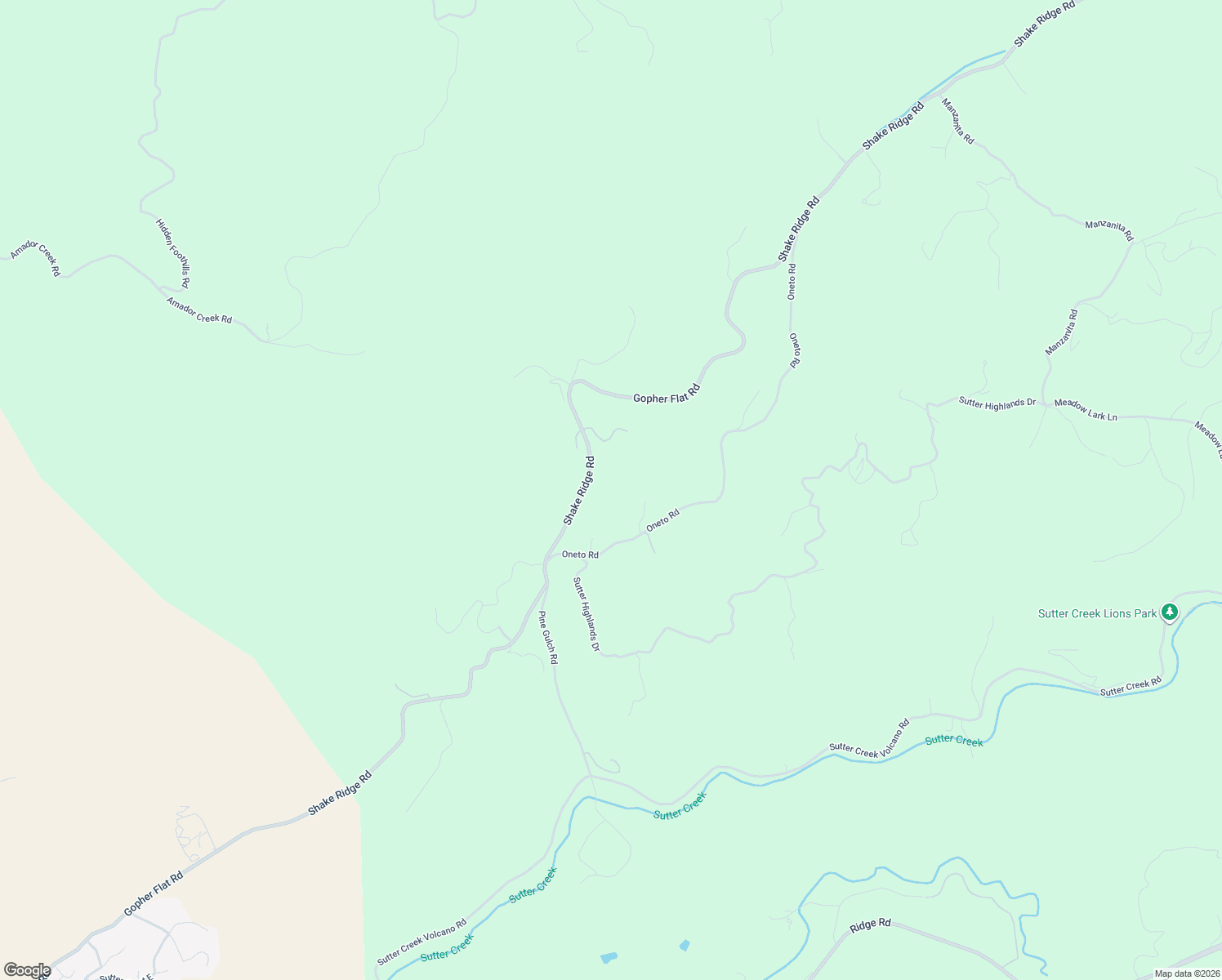 map of restaurants, bars, coffee shops, grocery stores, and more near 13890 Shake Ridge Road in Sutter Creek