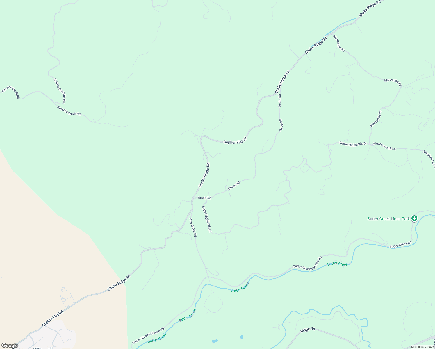 map of restaurants, bars, coffee shops, grocery stores, and more near 13890 Shake Ridge Road in Sutter Creek