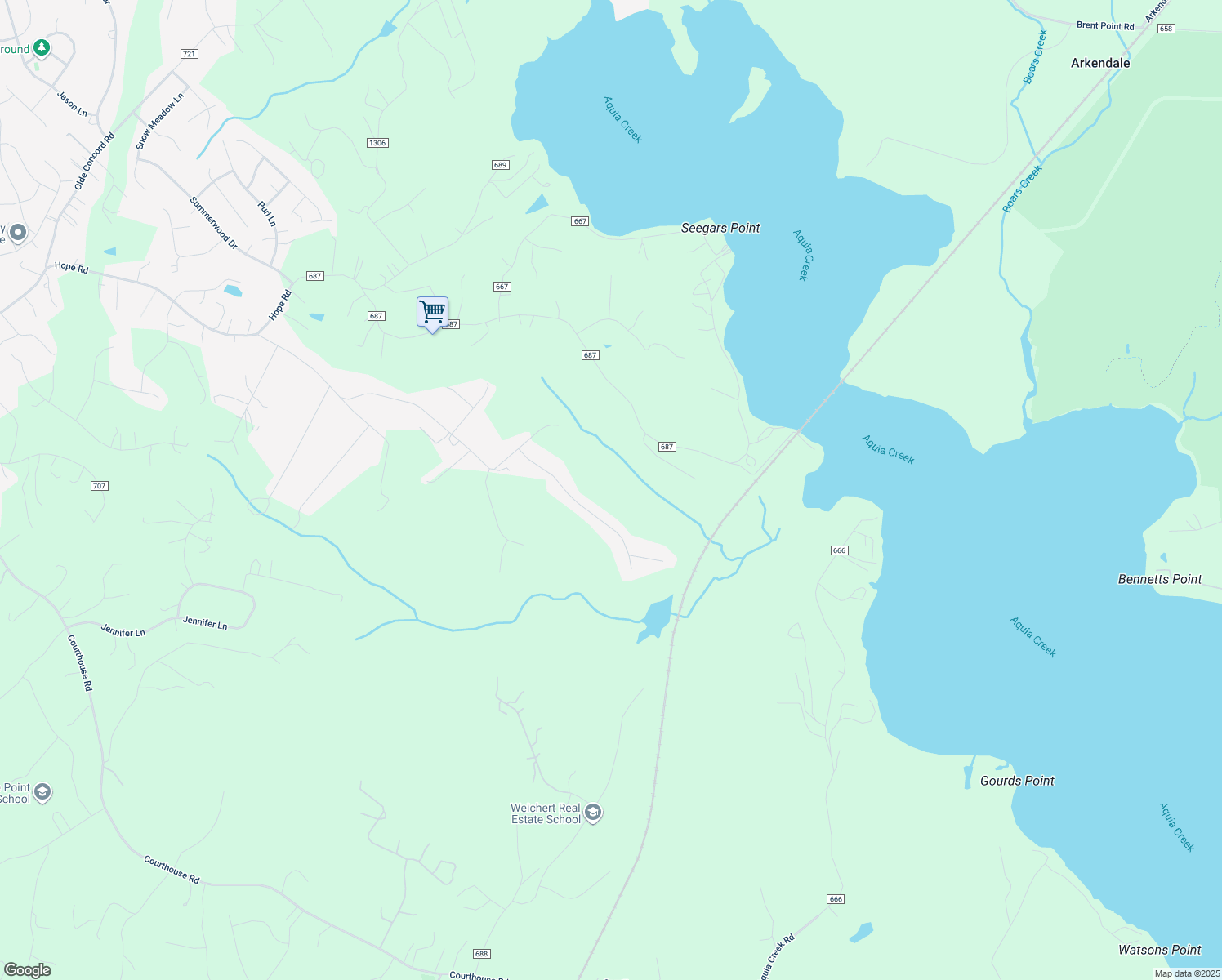 map of restaurants, bars, coffee shops, grocery stores, and more near 120 Jib Drive in Stafford