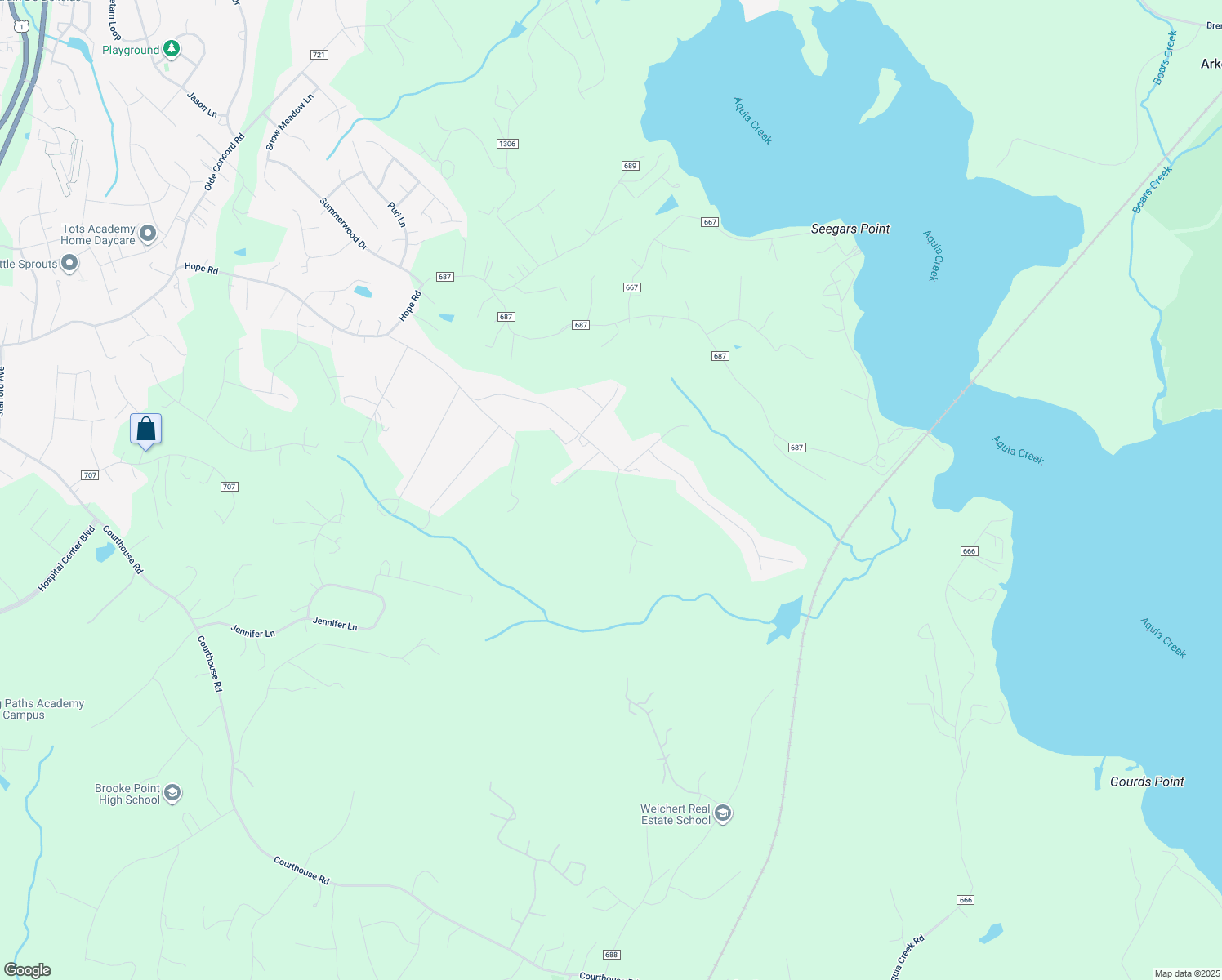 map of restaurants, bars, coffee shops, grocery stores, and more near 205 Aquia Bay Avenue in Stafford