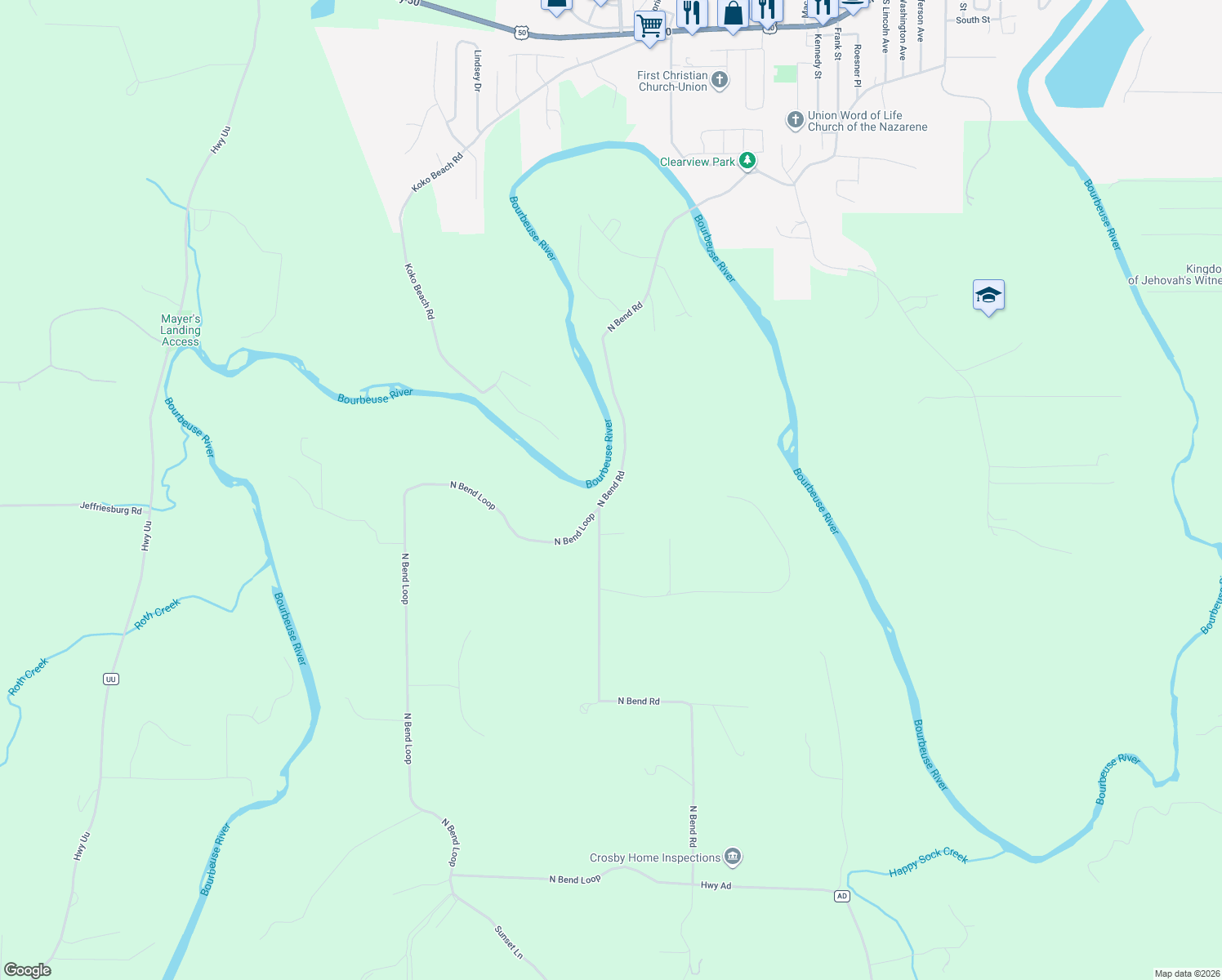 map of restaurants, bars, coffee shops, grocery stores, and more near 1864 North Bend Road in Union