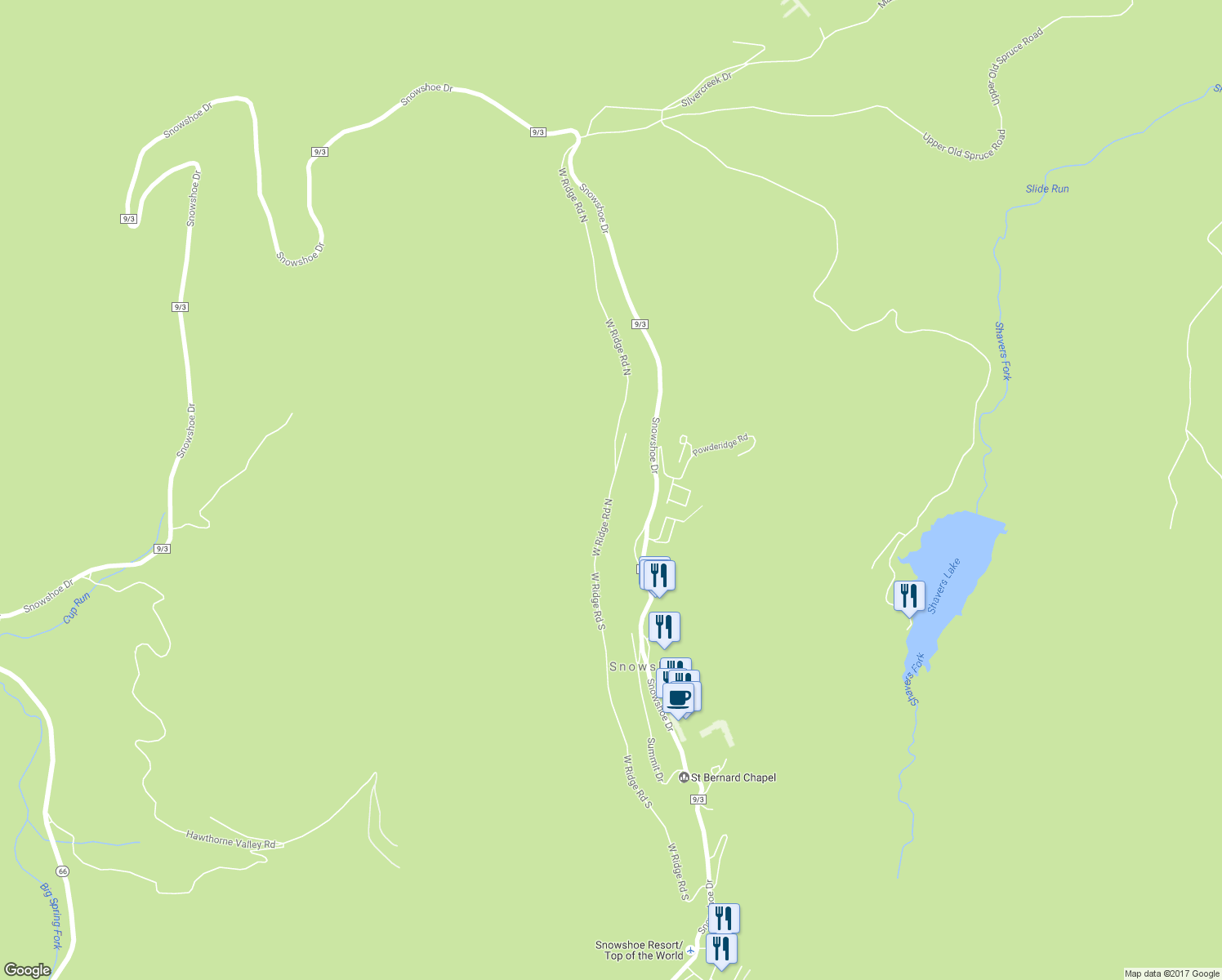 map of restaurants, bars, coffee shops, grocery stores, and more near West Ridge Road North in Dunmore