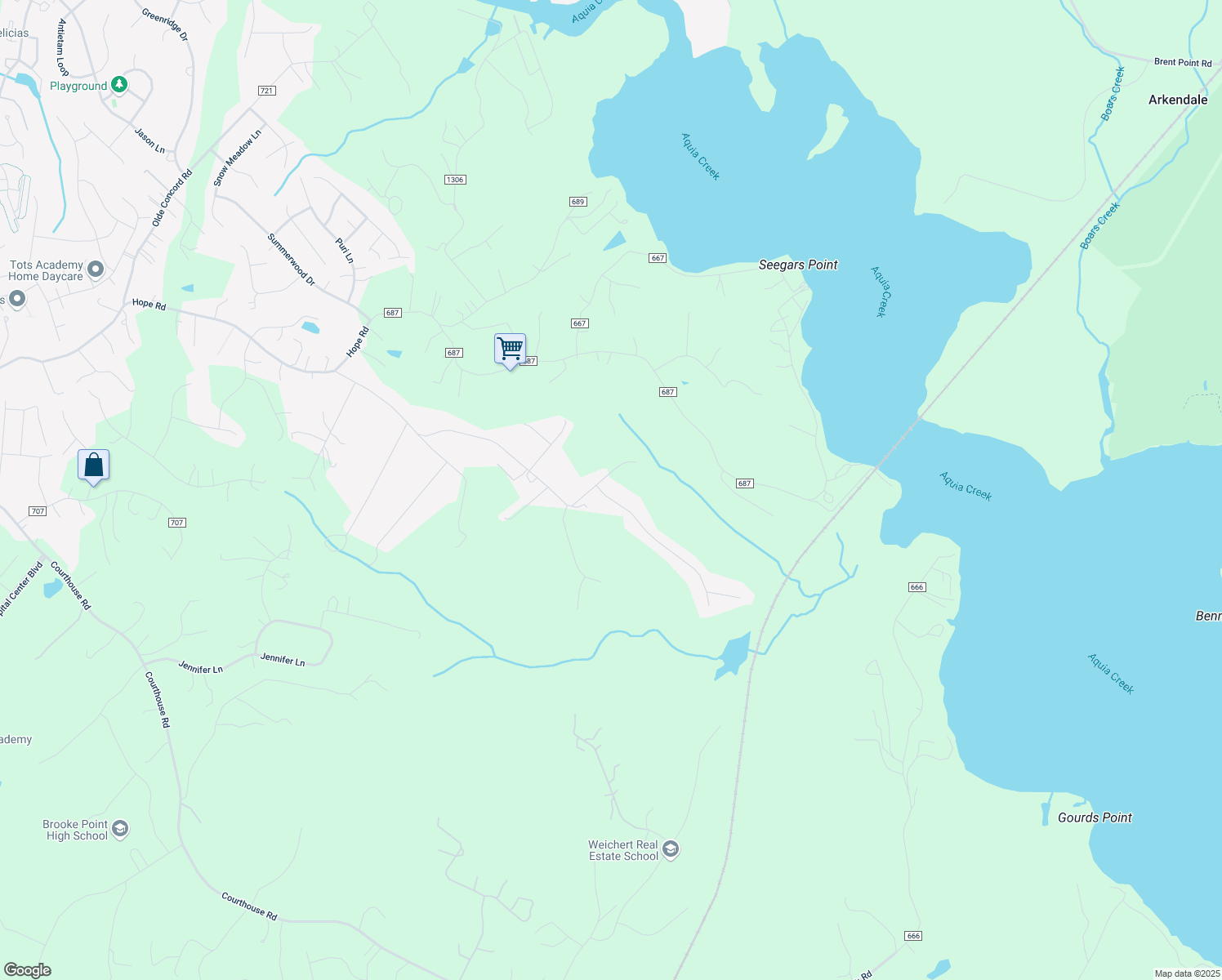 map of restaurants, bars, coffee shops, grocery stores, and more near 102 Jib Drive in Stafford