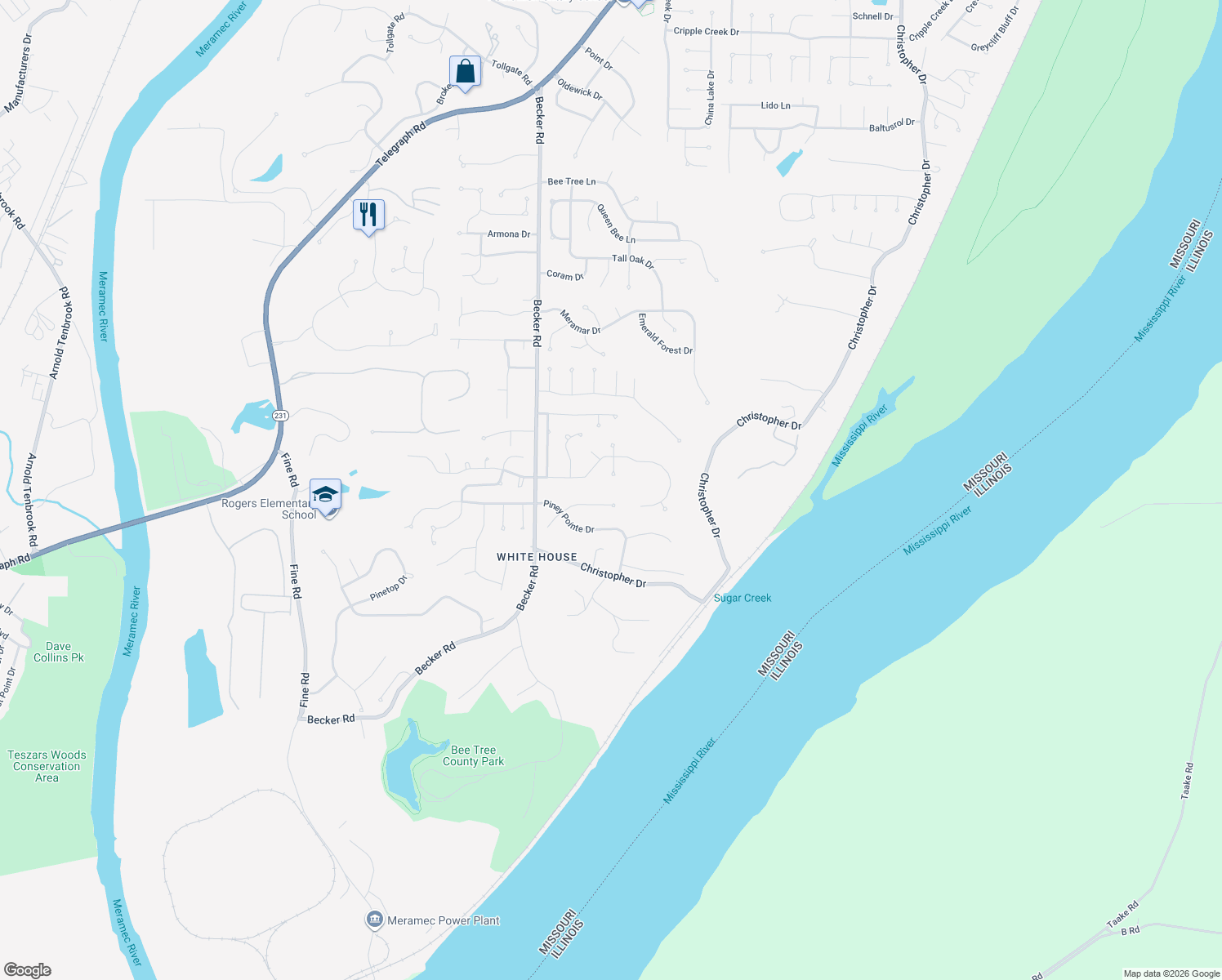map of restaurants, bars, coffee shops, grocery stores, and more near 7416 Summertime Drive in St. Louis