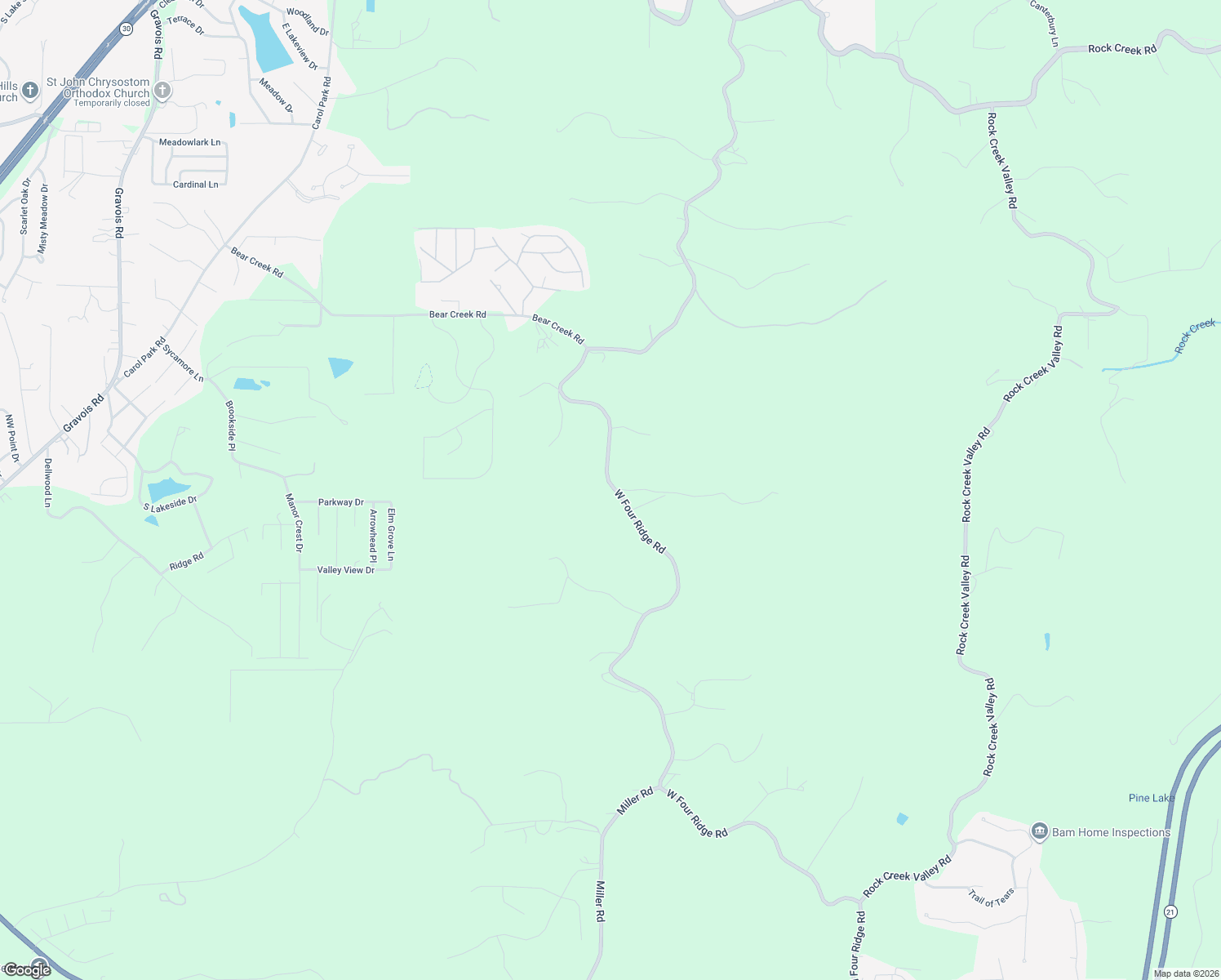 map of restaurants, bars, coffee shops, grocery stores, and more near 4193 West Four Ridge Road in Jefferson County