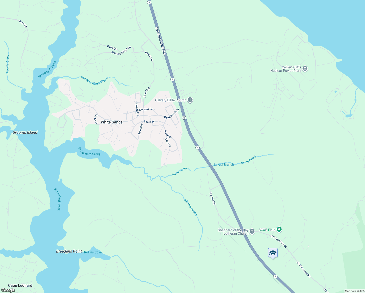 map of restaurants, bars, coffee shops, grocery stores, and more near 8530 Stock Drive in Lusby