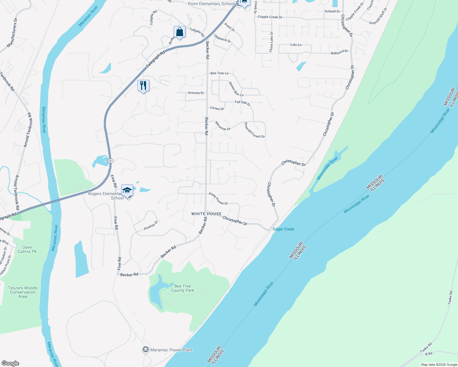 map of restaurants, bars, coffee shops, grocery stores, and more near 7416 Summertime Drive in St. Louis