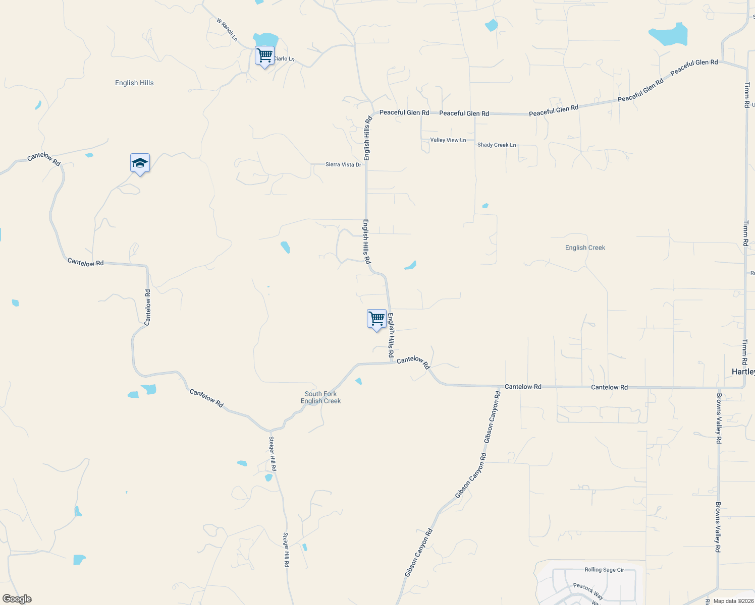 map of restaurants, bars, coffee shops, grocery stores, and more near 7425 English Hills Road in Vacaville