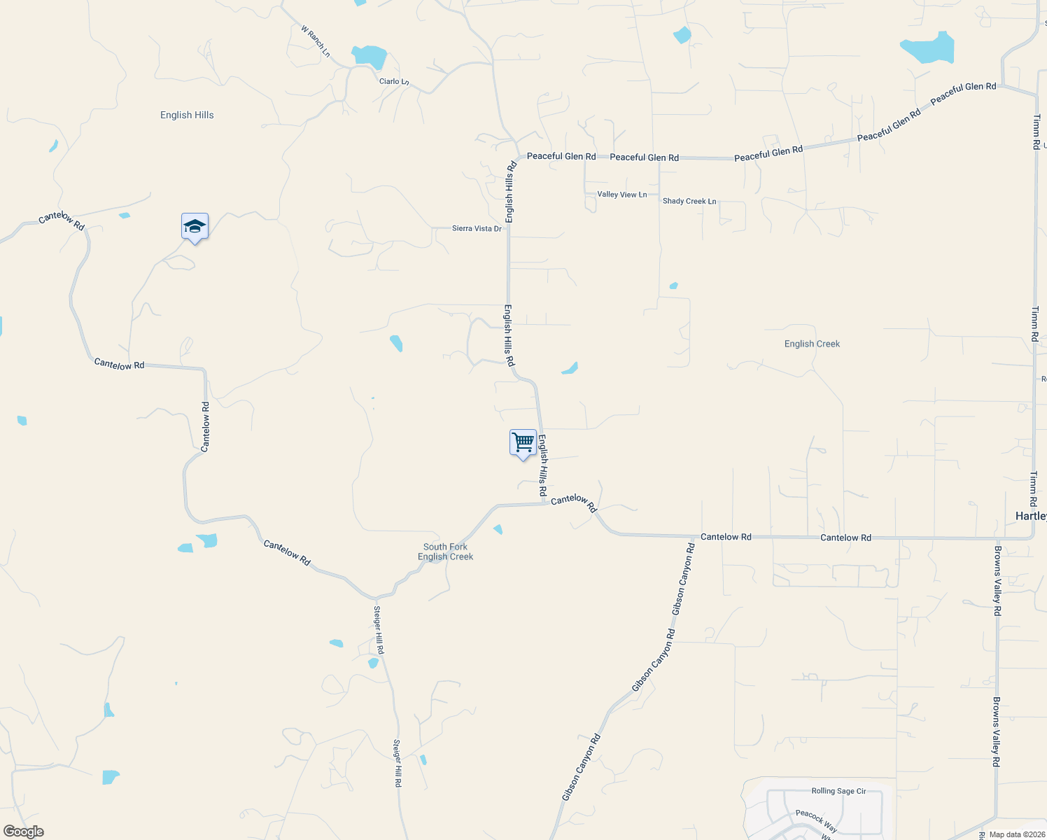 map of restaurants, bars, coffee shops, grocery stores, and more near 7425 English Hills Road in Vacaville