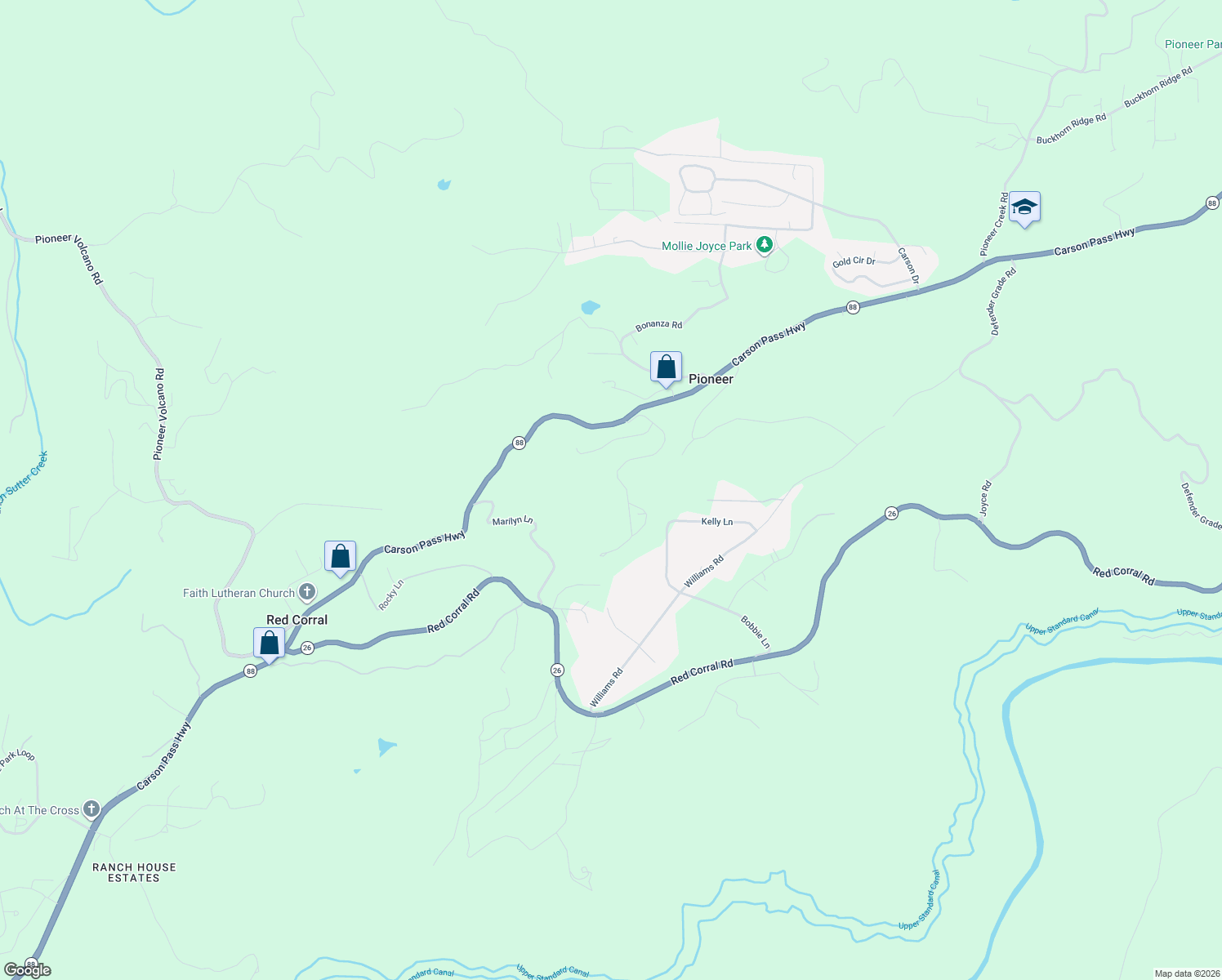 map of restaurants, bars, coffee shops, grocery stores, and more near 14825 Raven Road in Pioneer