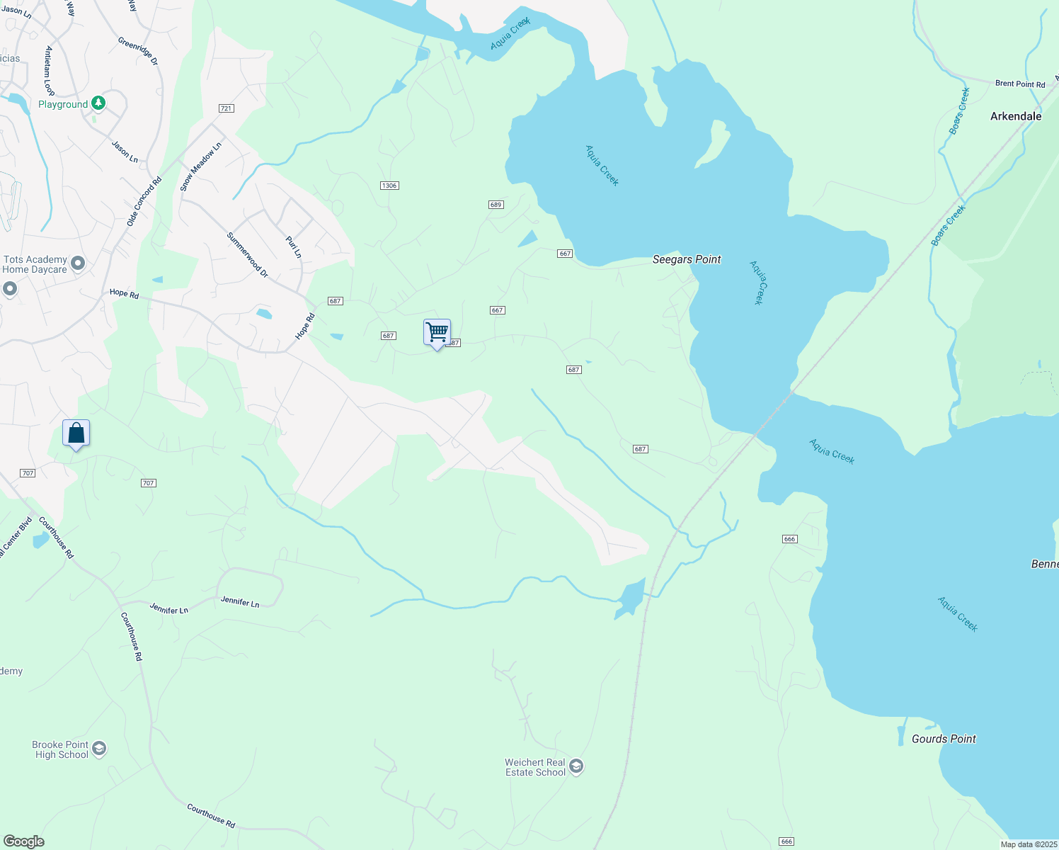 map of restaurants, bars, coffee shops, grocery stores, and more near 101 Aquia Bay Avenue in Stafford