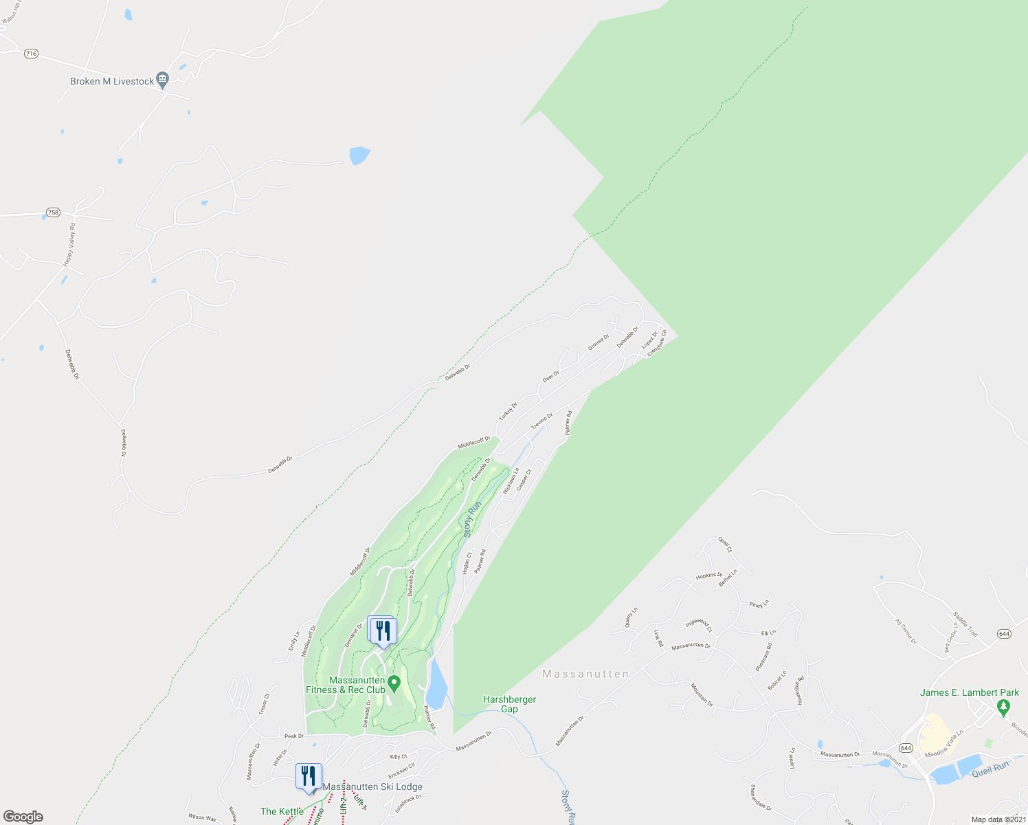 map of restaurants, bars, coffee shops, grocery stores, and more near 240 Turkey Drive in McGaheysville