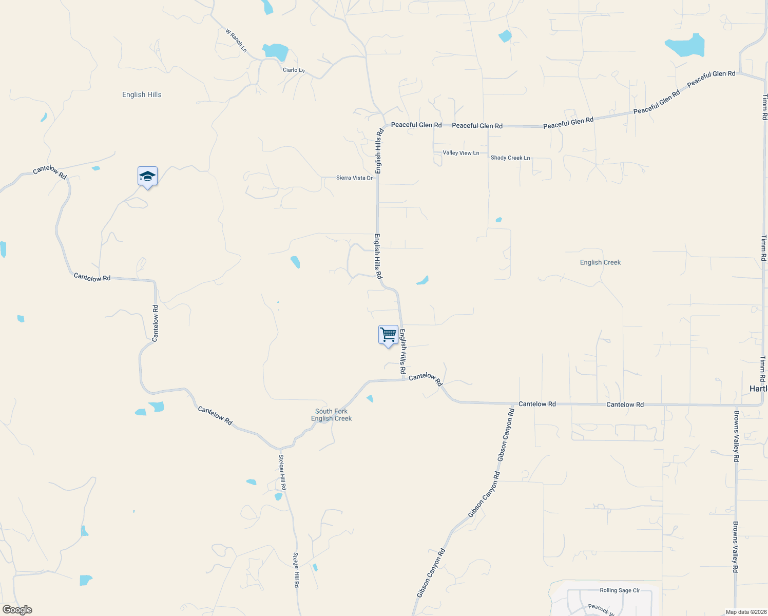map of restaurants, bars, coffee shops, grocery stores, and more near 7425 English Hills Road in Vacaville