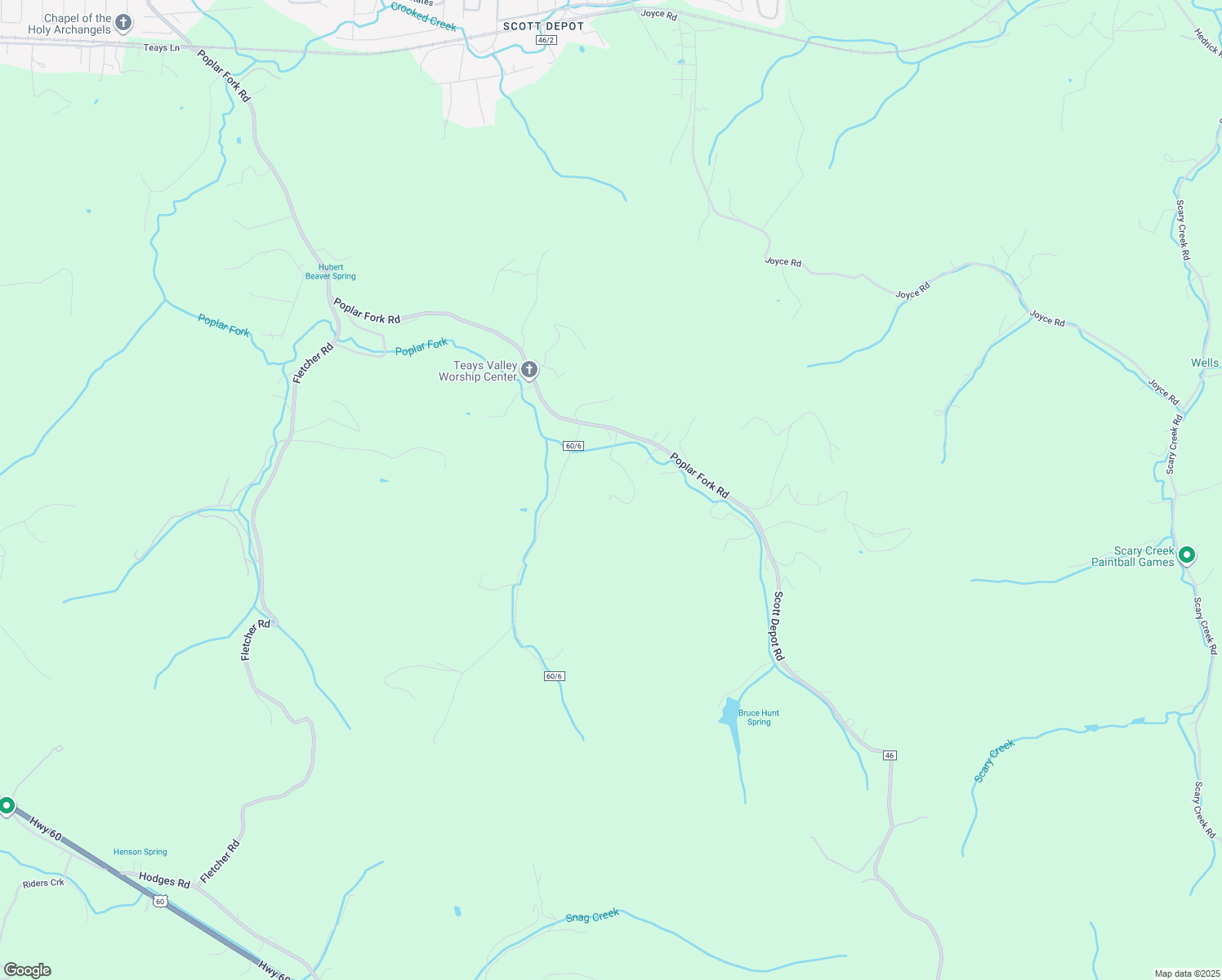 map of restaurants, bars, coffee shops, grocery stores, and more near 2248 Poplar Fork Road in Putnam County