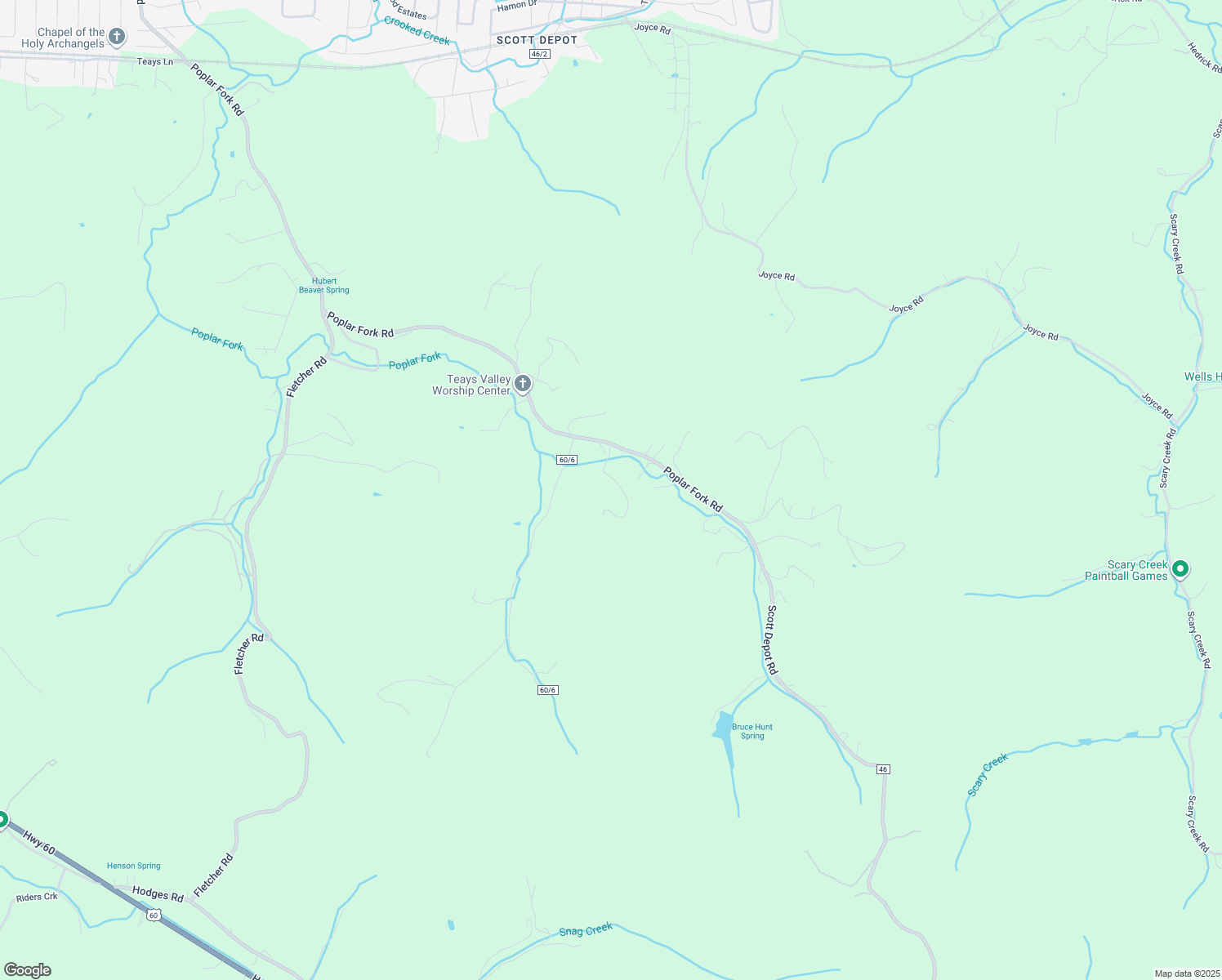 map of restaurants, bars, coffee shops, grocery stores, and more near 2248 Poplar Fork Road in Putnam County