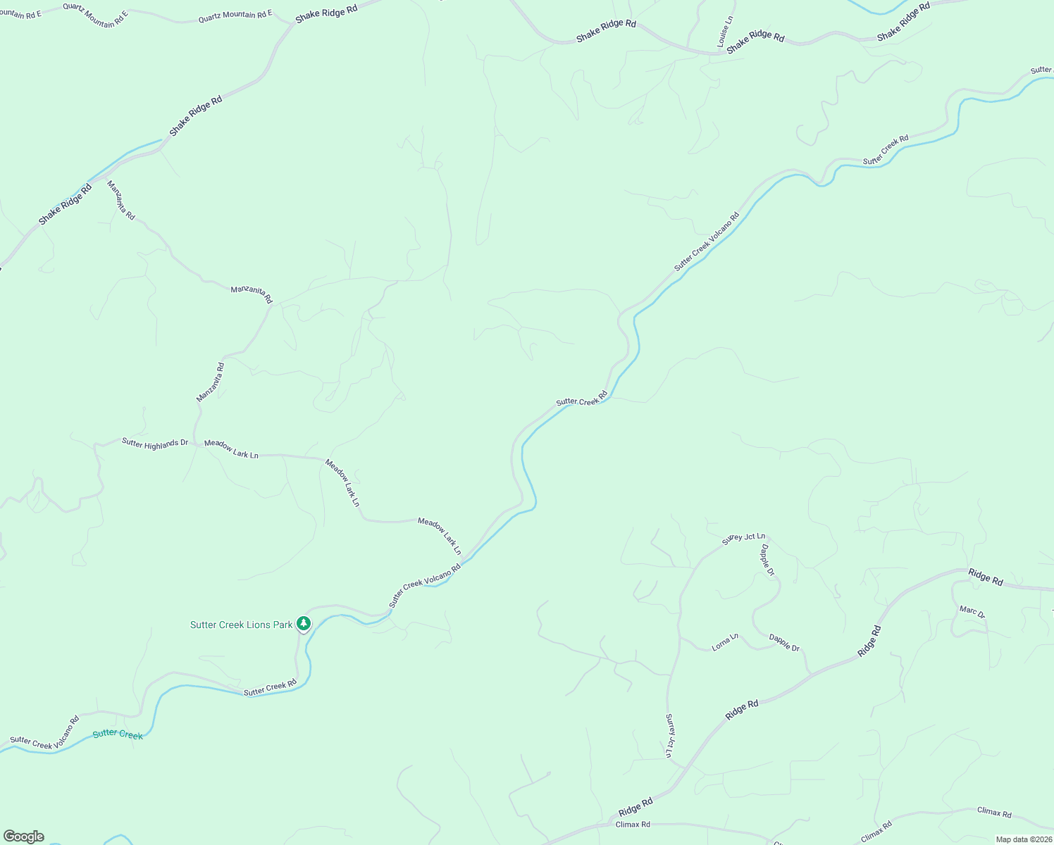 map of restaurants, bars, coffee shops, grocery stores, and more near 15559-16055 Sutter Creek Volcano Road in Sutter Creek