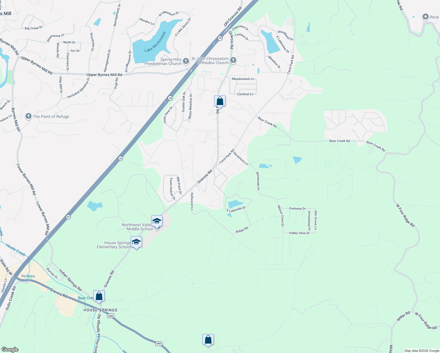 map of restaurants, bars, coffee shops, grocery stores, and more near 4151 Elizabeth Drive in House Springs