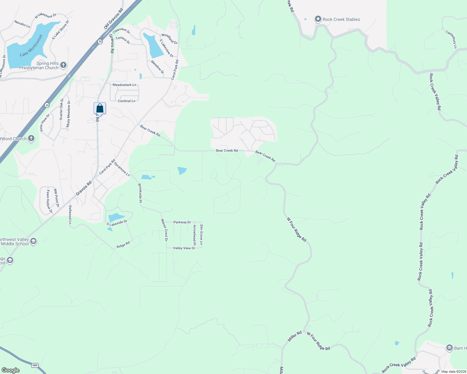 map of restaurants, bars, coffee shops, grocery stores, and more near 5648 Bear Creek Road in House Springs