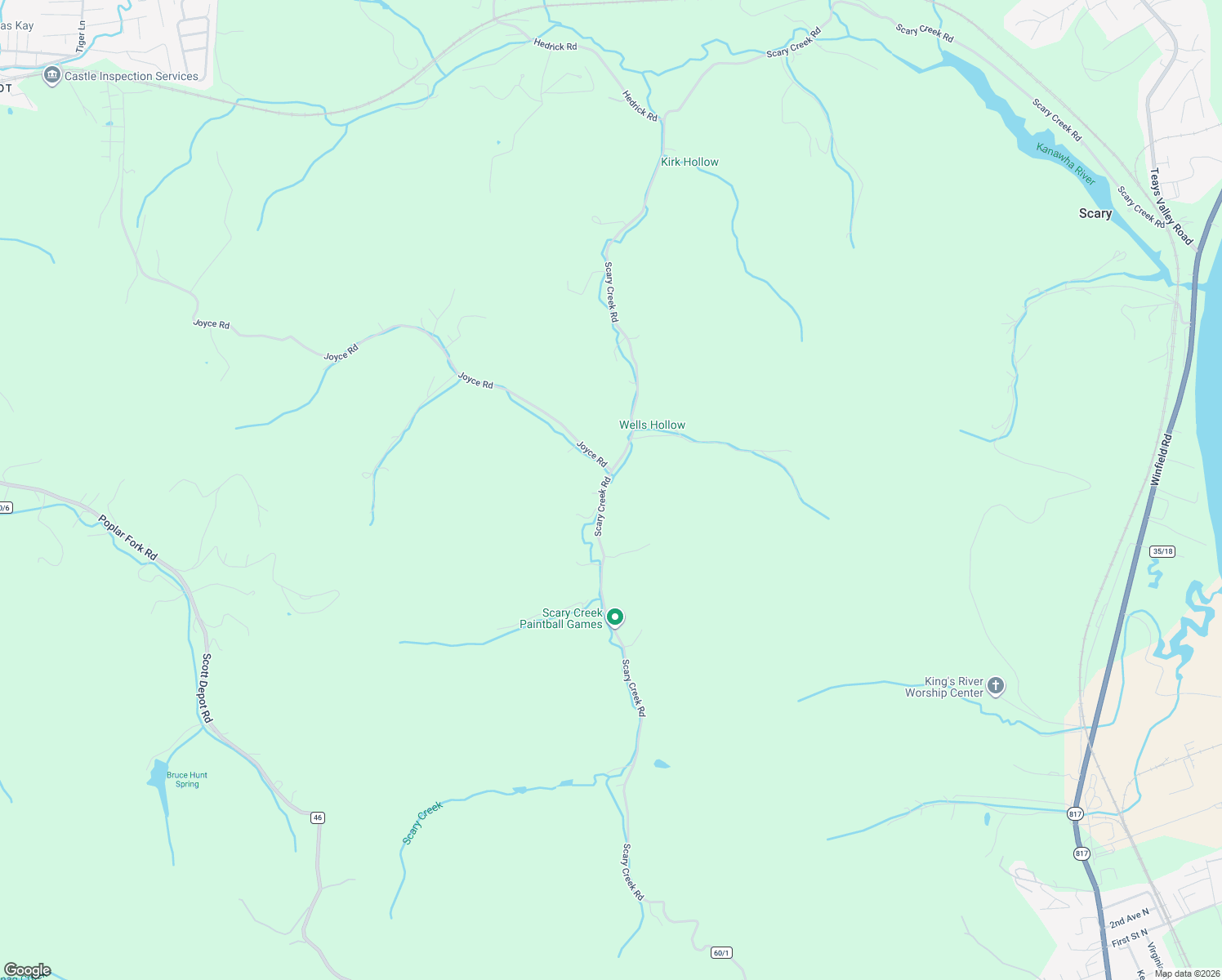 map of restaurants, bars, coffee shops, grocery stores, and more near 2989 Scary Creek Road in Putnam County