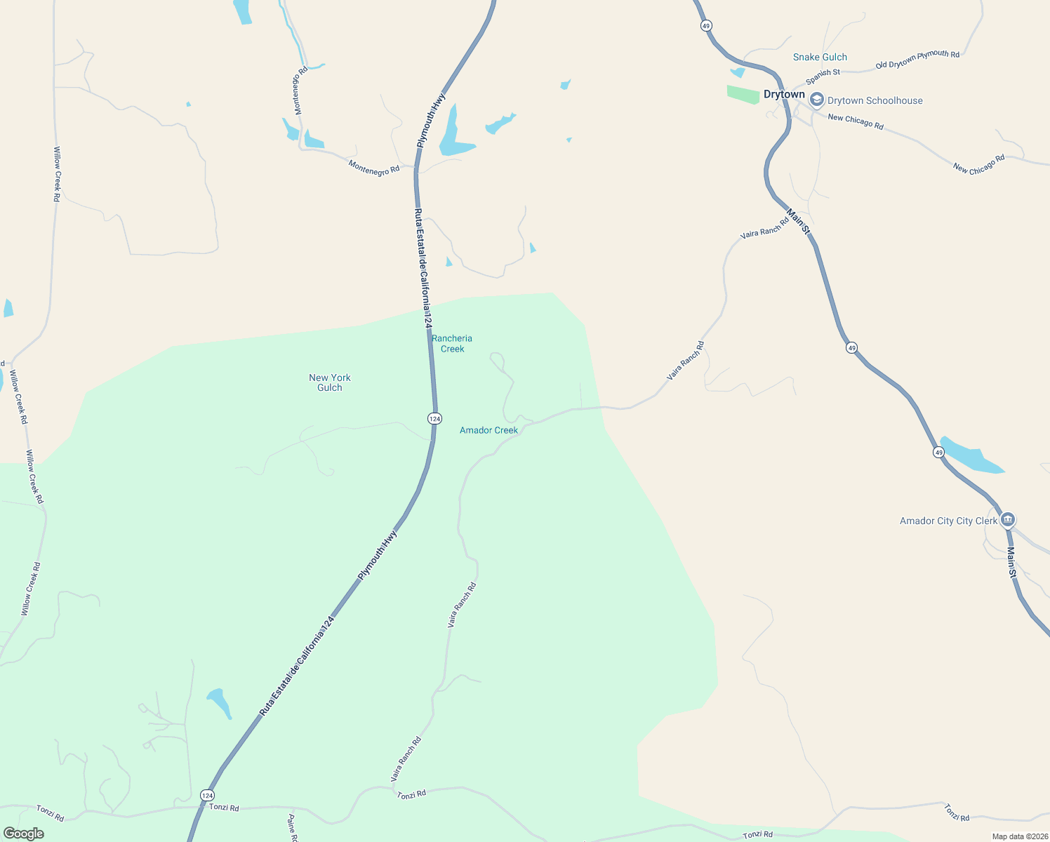 map of restaurants, bars, coffee shops, grocery stores, and more near 14801 Vaira Ranch Road in Amador