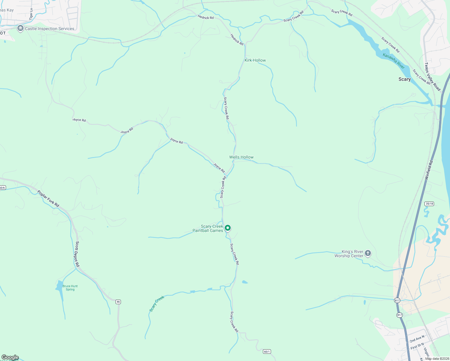 map of restaurants, bars, coffee shops, grocery stores, and more near 2989 Scary Creek Road in Putnam County