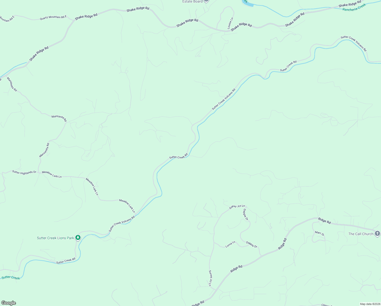 map of restaurants, bars, coffee shops, grocery stores, and more near 16735 Carpenter Gulch Drive in Sutter Creek