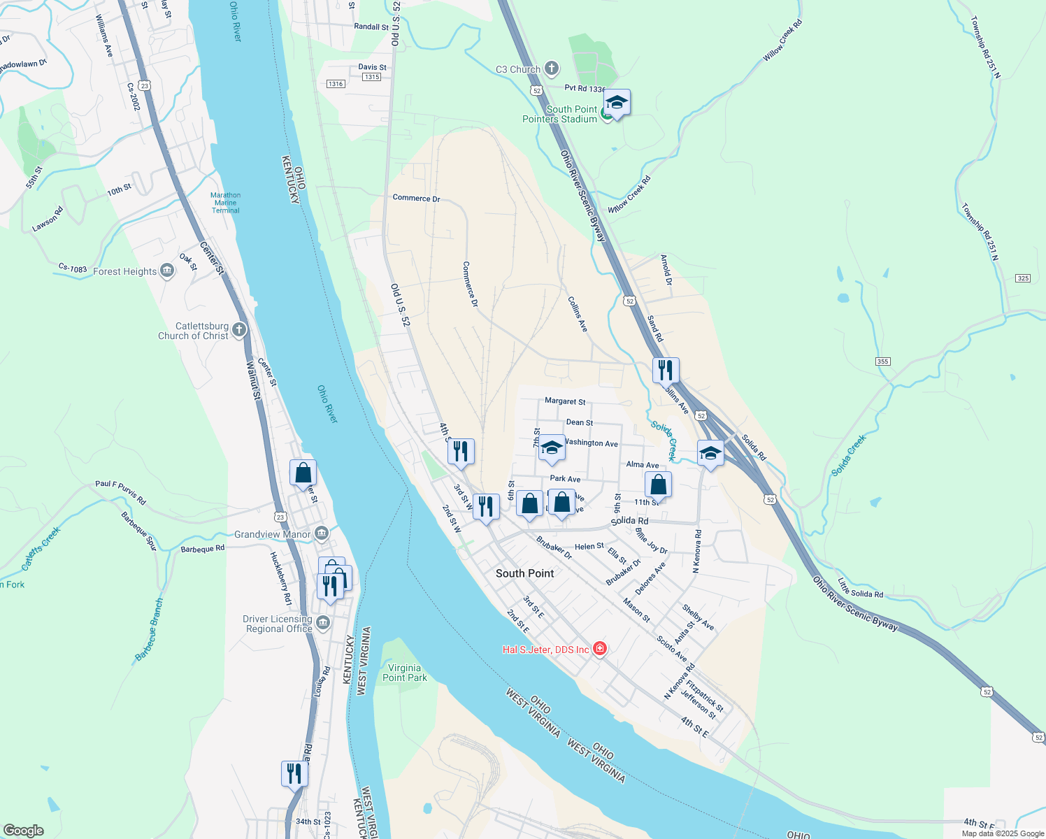 map of restaurants, bars, coffee shops, grocery stores, and more near 101 Dean St in South Point