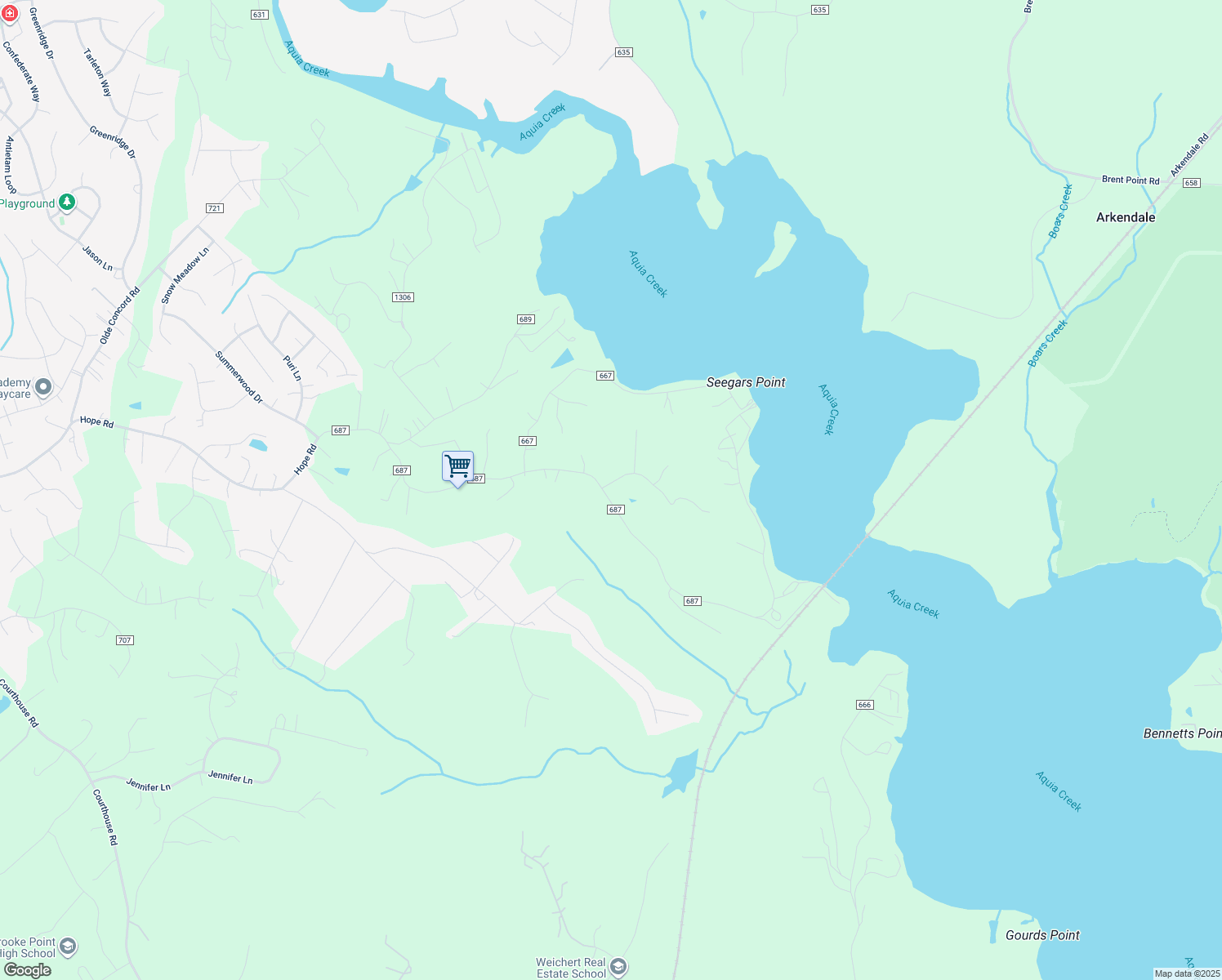 map of restaurants, bars, coffee shops, grocery stores, and more near 101 Waterview Drive in Stafford