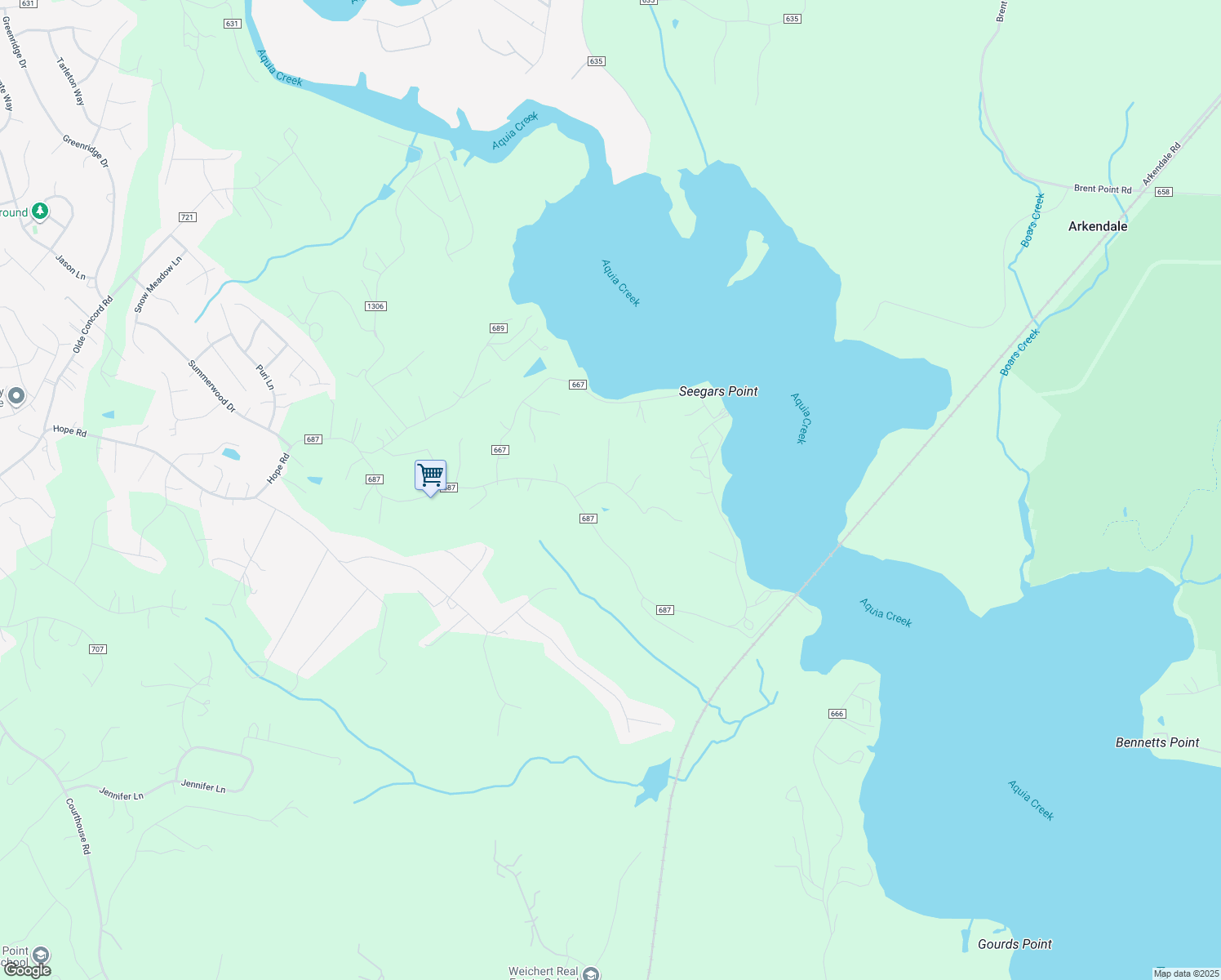 map of restaurants, bars, coffee shops, grocery stores, and more near 105 Waterview Drive in Stafford