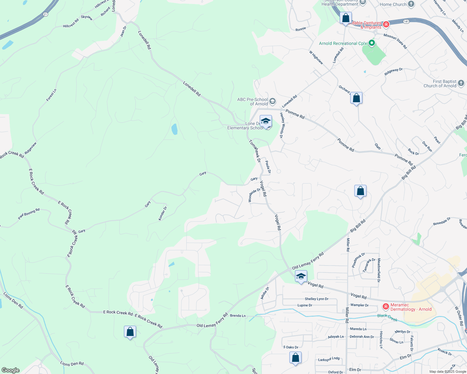 map of restaurants, bars, coffee shops, grocery stores, and more near 3561 Gary in Arnold