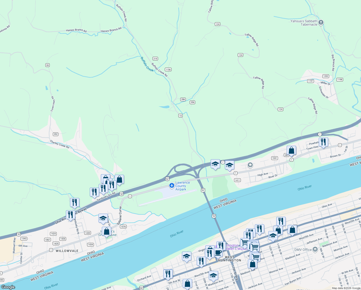 map of restaurants, bars, coffee shops, grocery stores, and more near 8276 County Road 15 in Chesapeake