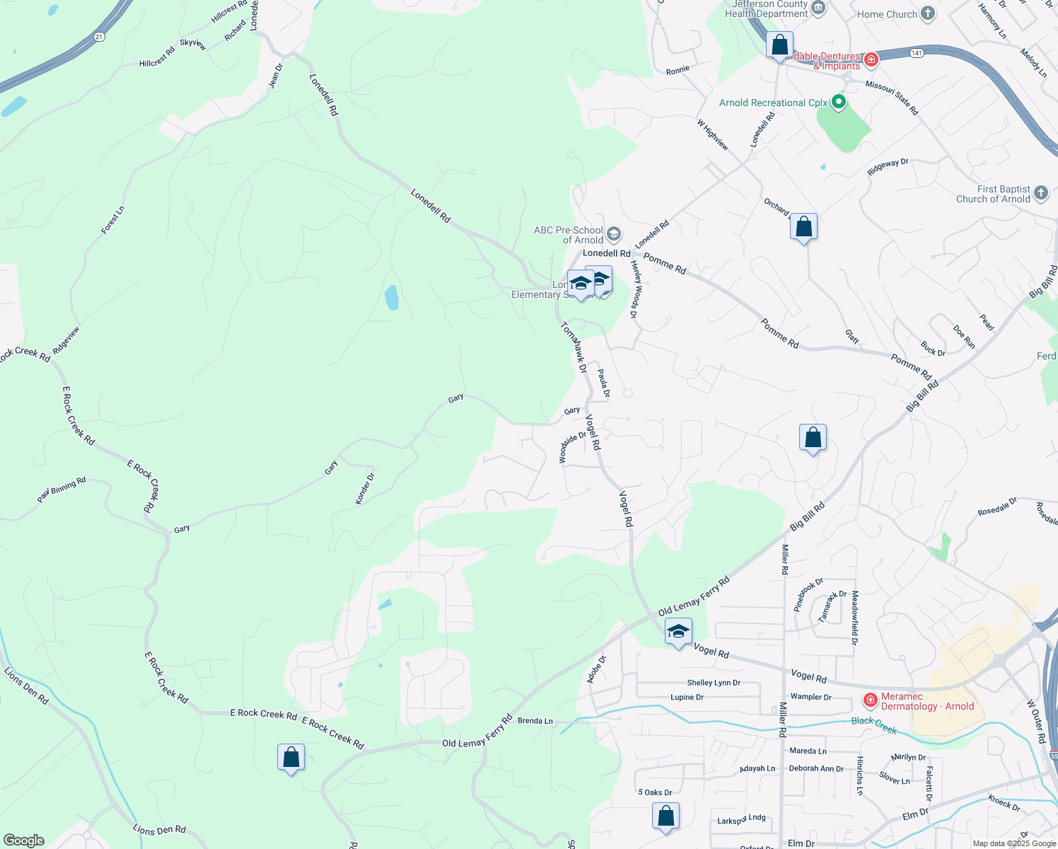 map of restaurants, bars, coffee shops, grocery stores, and more near 3561 Gary in Arnold