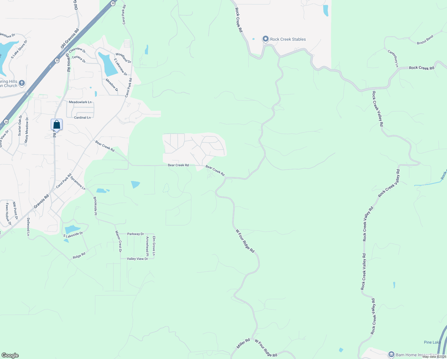 map of restaurants, bars, coffee shops, grocery stores, and more near 5502 Bear Creek Road in House Springs