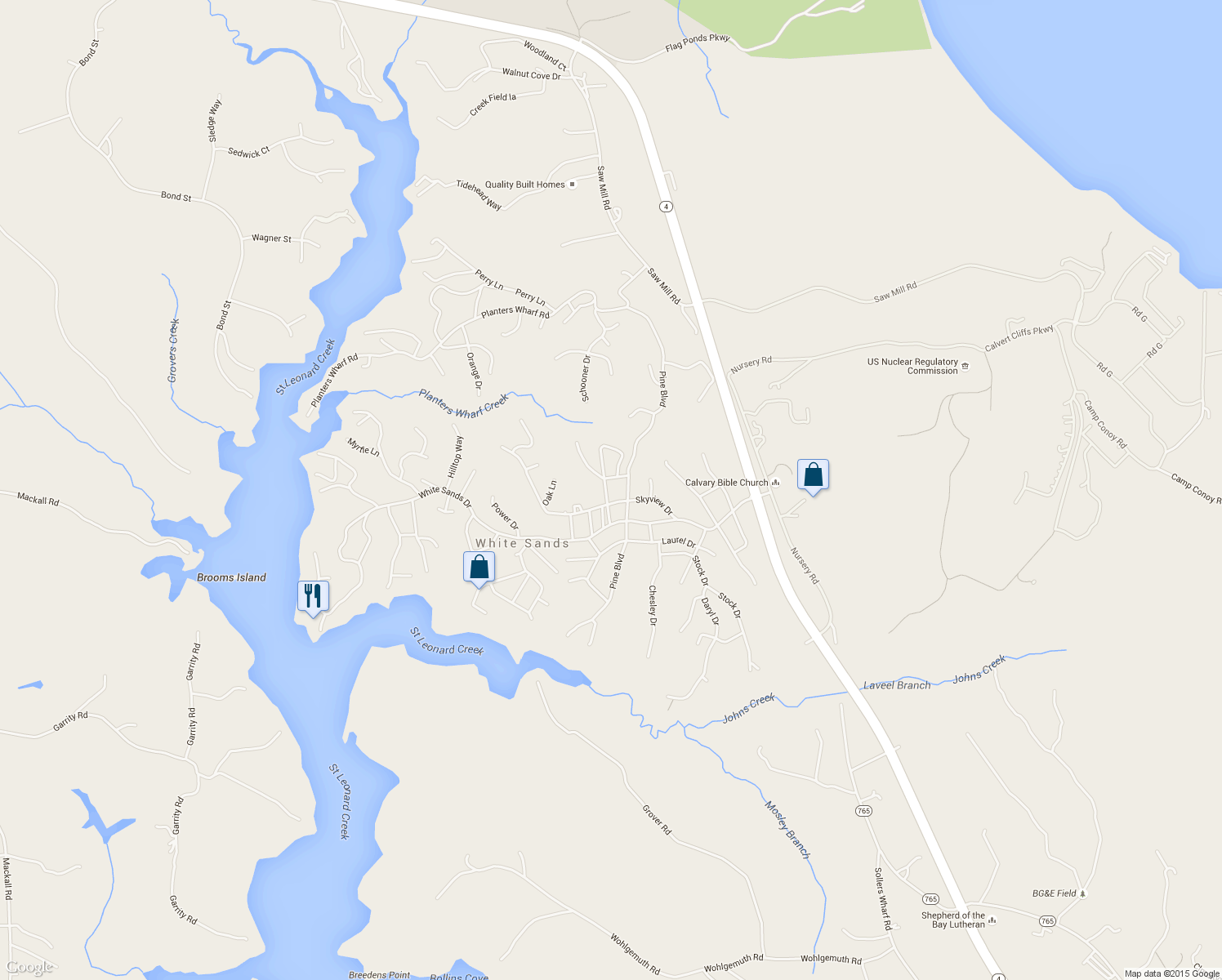 map of restaurants, bars, coffee shops, grocery stores, and more near 8190 Cardinal Lane in Lusby