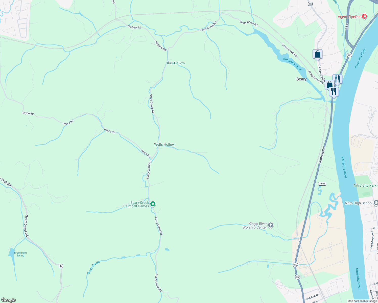 map of restaurants, bars, coffee shops, grocery stores, and more near 264 Wells Hollow Road in Putnam County