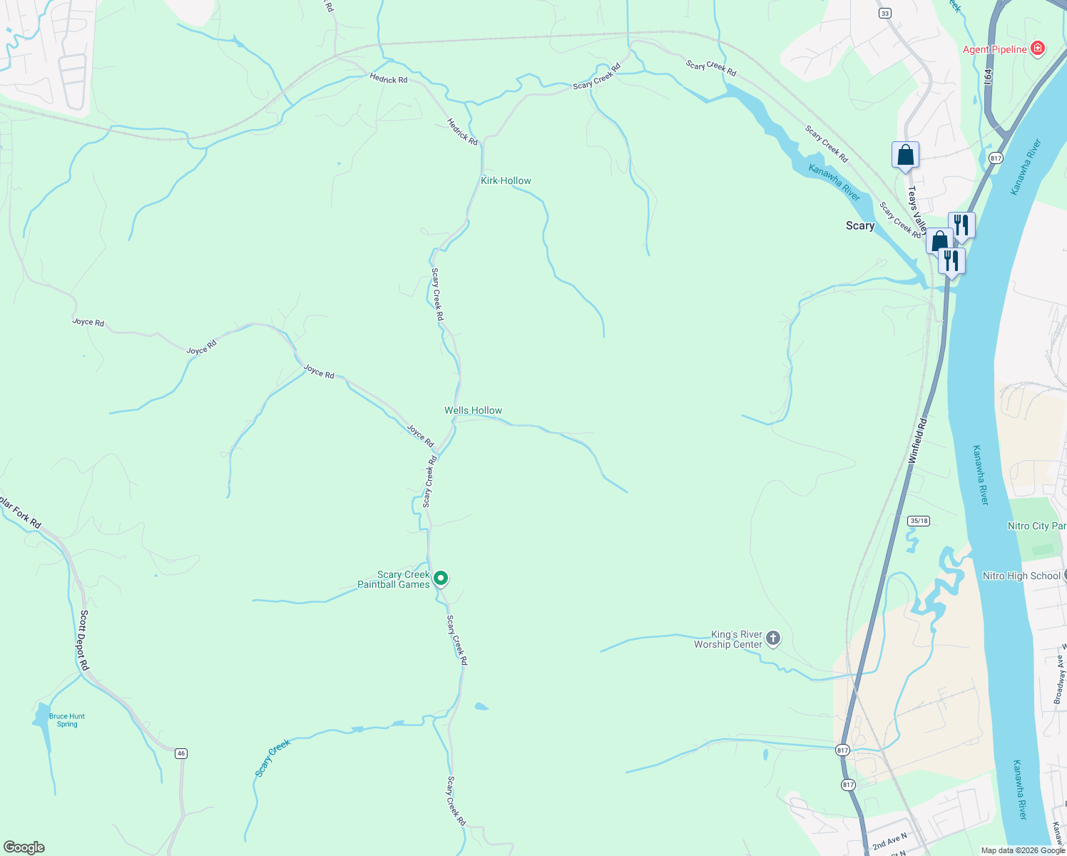 map of restaurants, bars, coffee shops, grocery stores, and more near 264 Wells Hollow Road in Putnam County