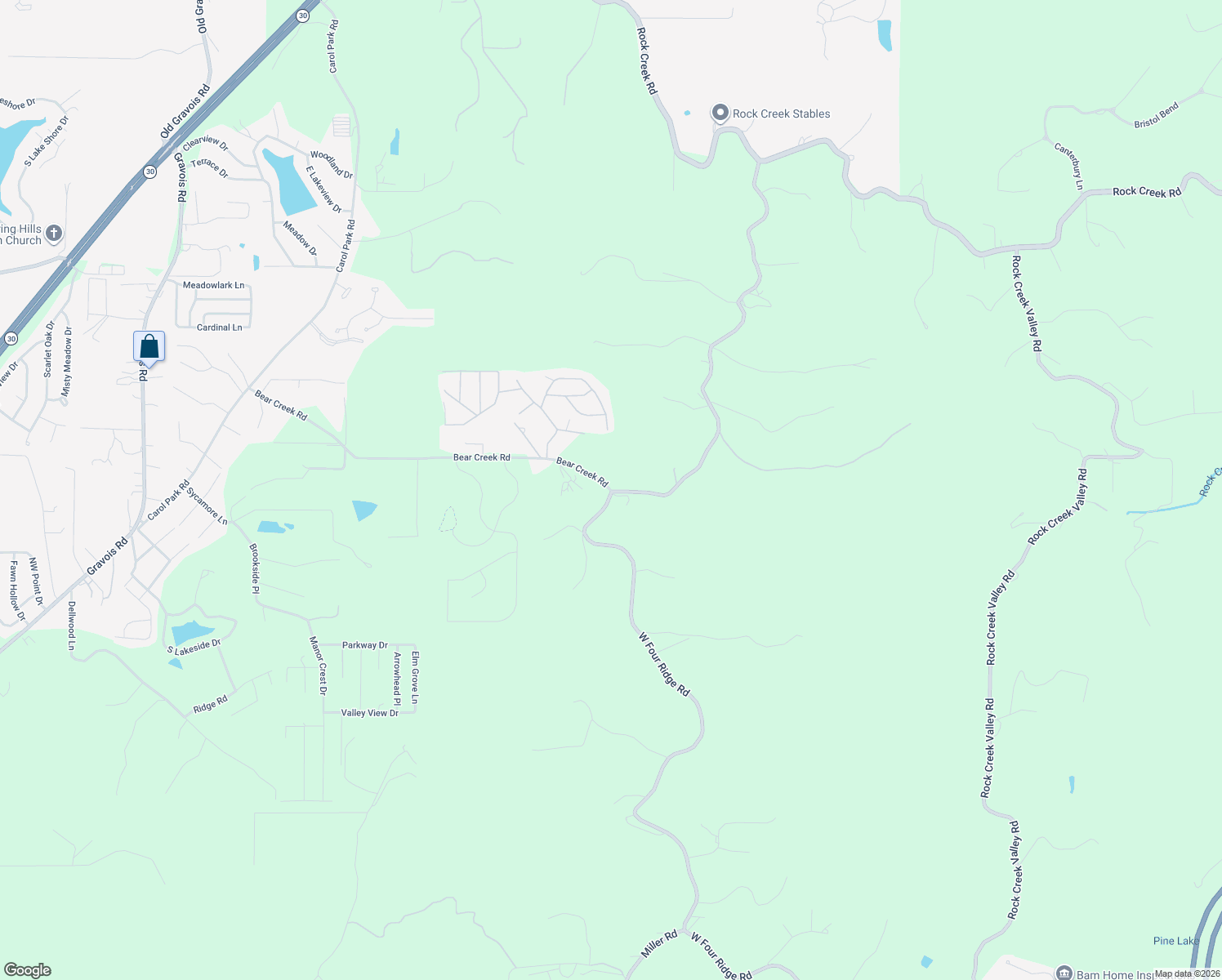 map of restaurants, bars, coffee shops, grocery stores, and more near 5502 Bear Creek Road in Jefferson County