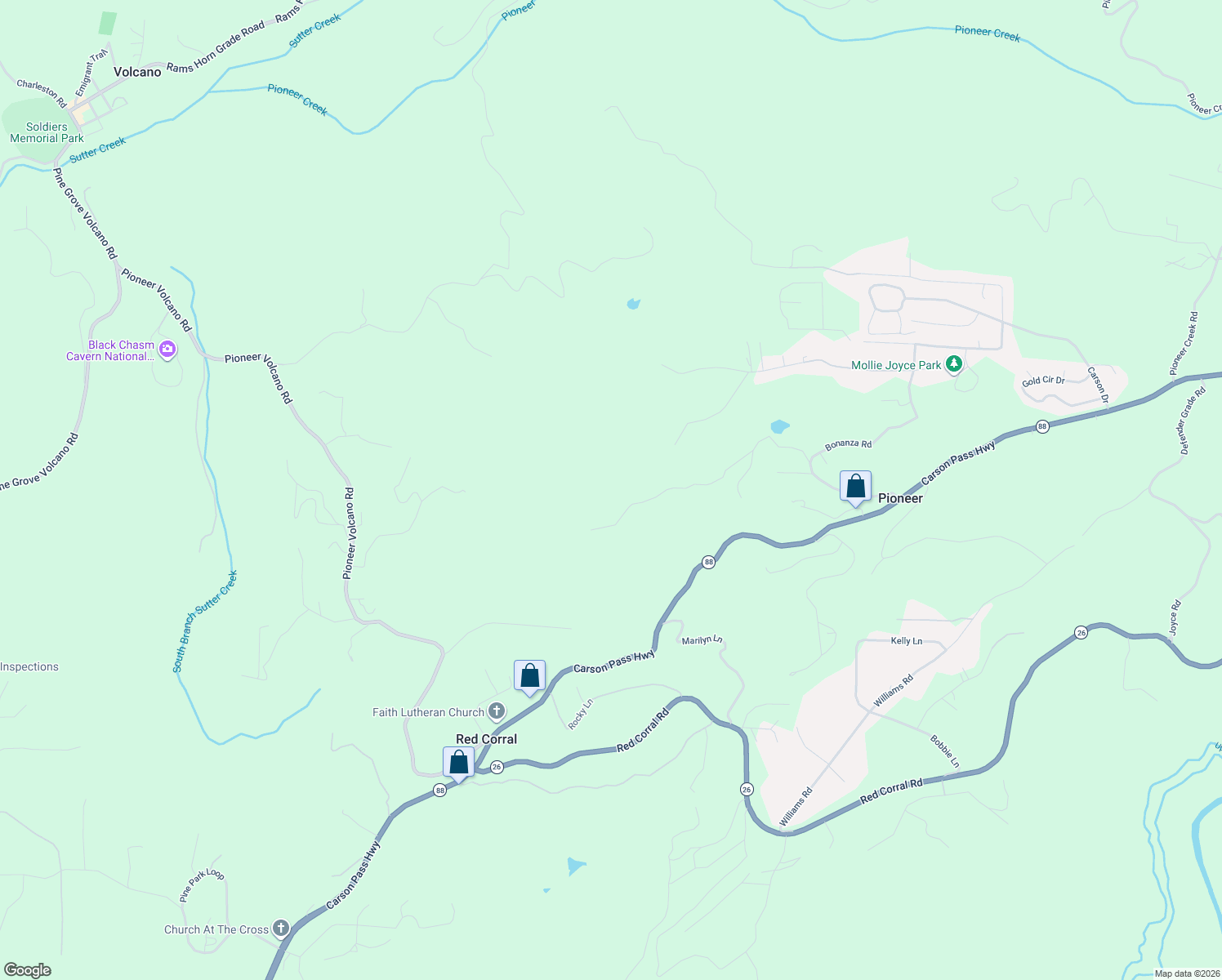 map of restaurants, bars, coffee shops, grocery stores, and more near 22023 Van De Hei Ranch Road in Pioneer